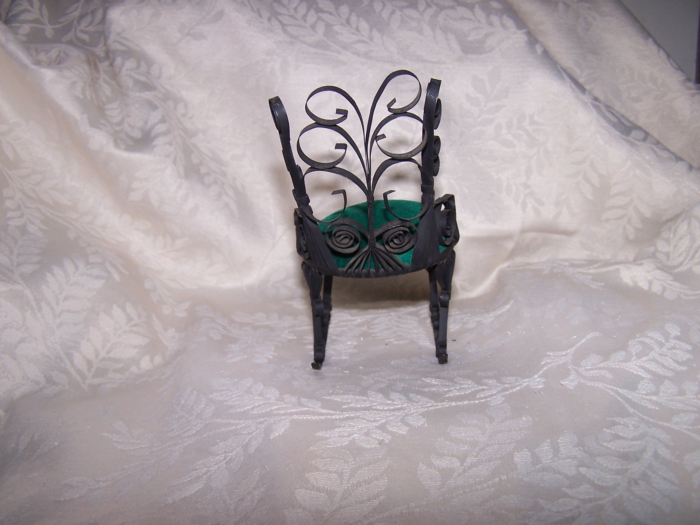 Image 2 of Quilled Pin Cushion Rocking Chair, Black, Green, Vintage