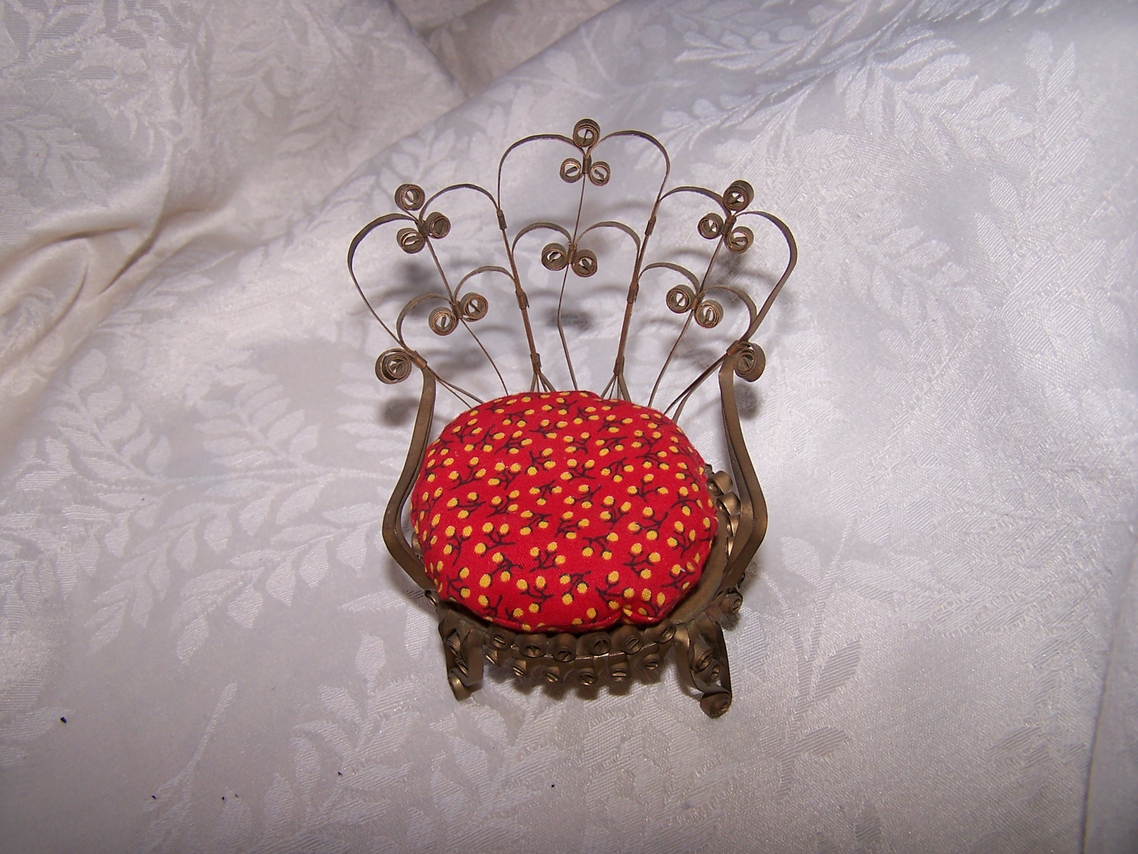 Quilled Pin Cushion Chair, Curved Back, Gold, Folk Art, Vintage