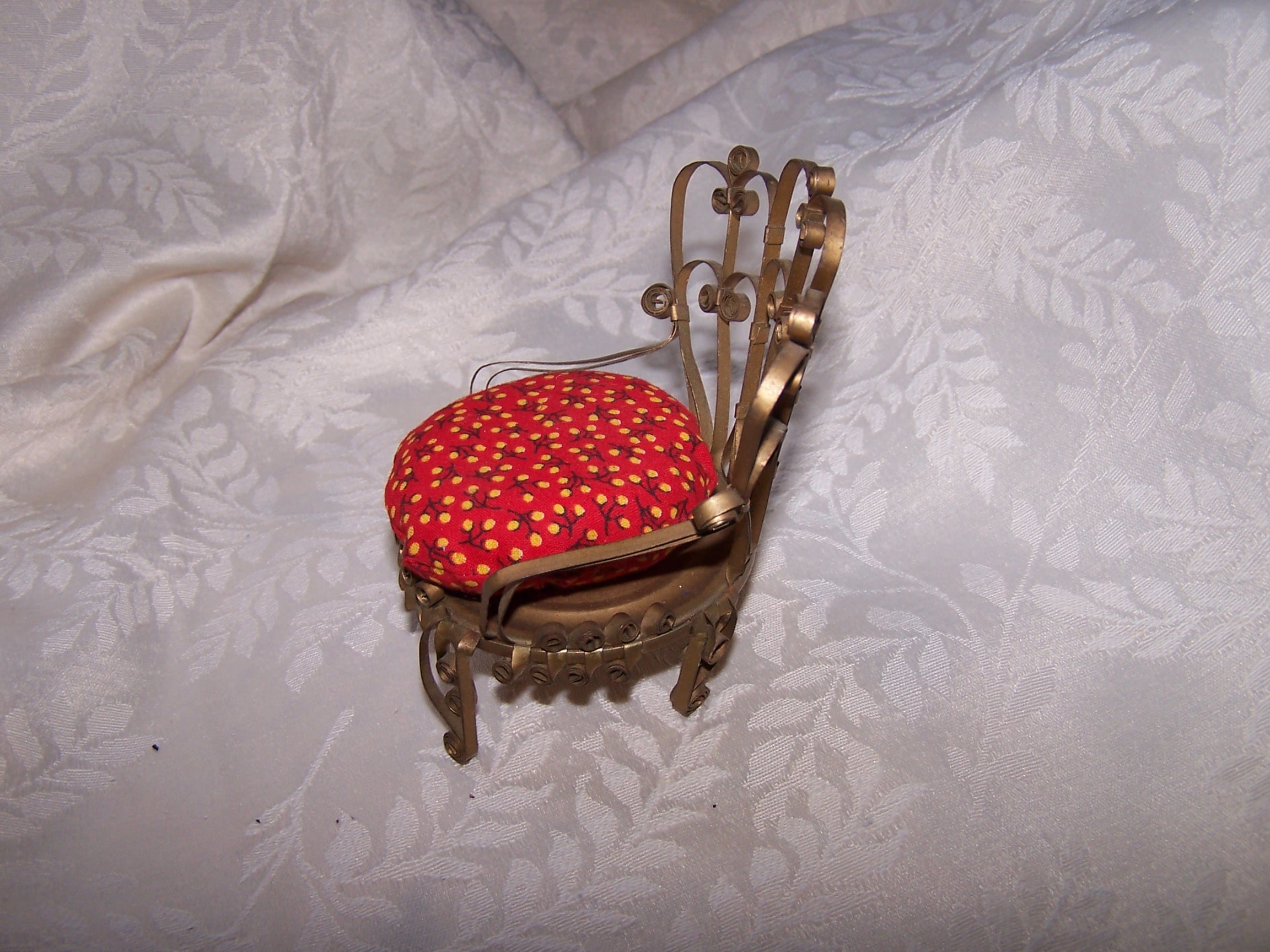 Image 1 of Quilled Pin Cushion Chair, Curved Back, Gold, Folk Art, Vintage