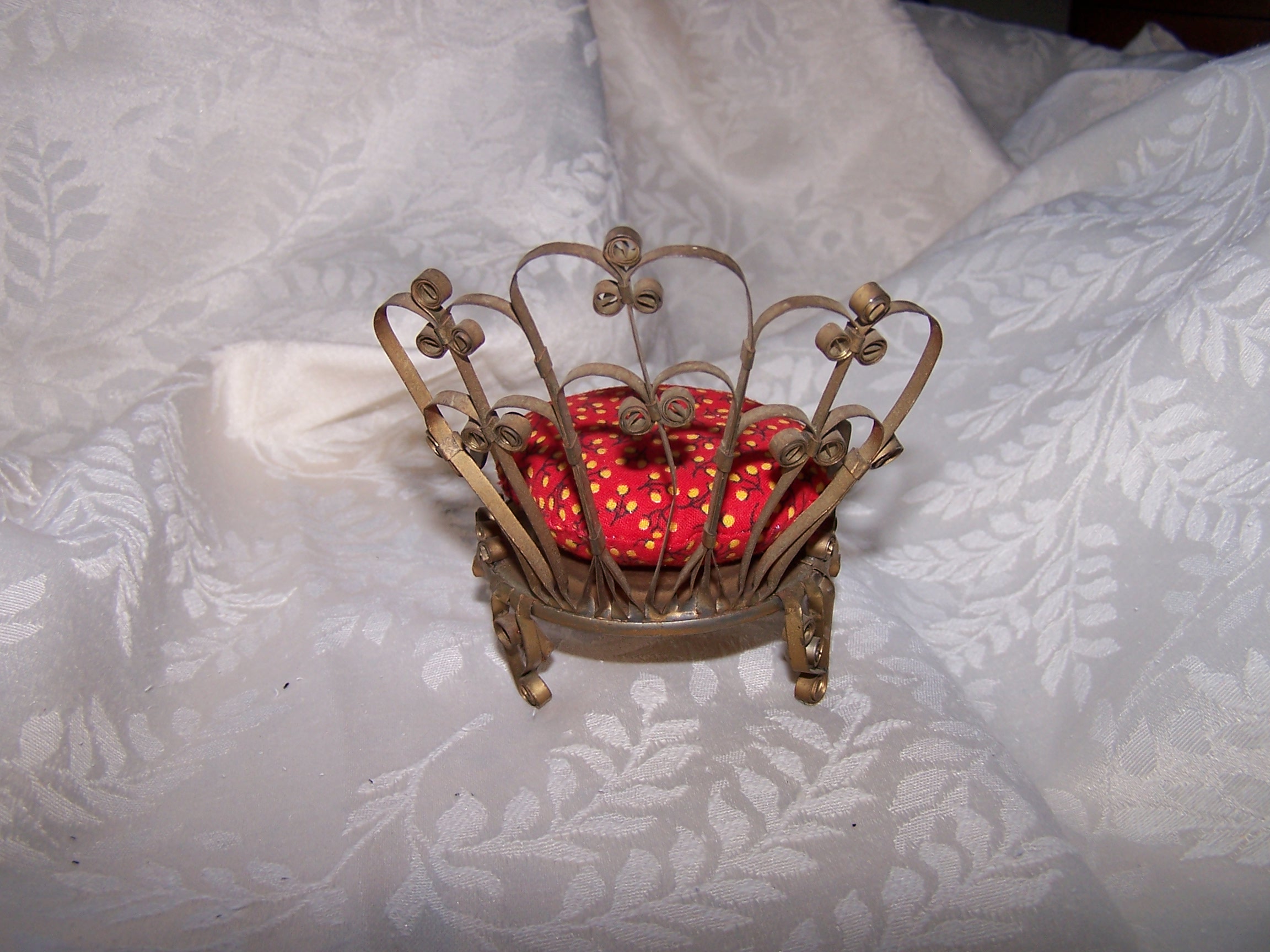 Image 2 of Quilled Pin Cushion Chair, Curved Back, Gold, Folk Art, Vintage