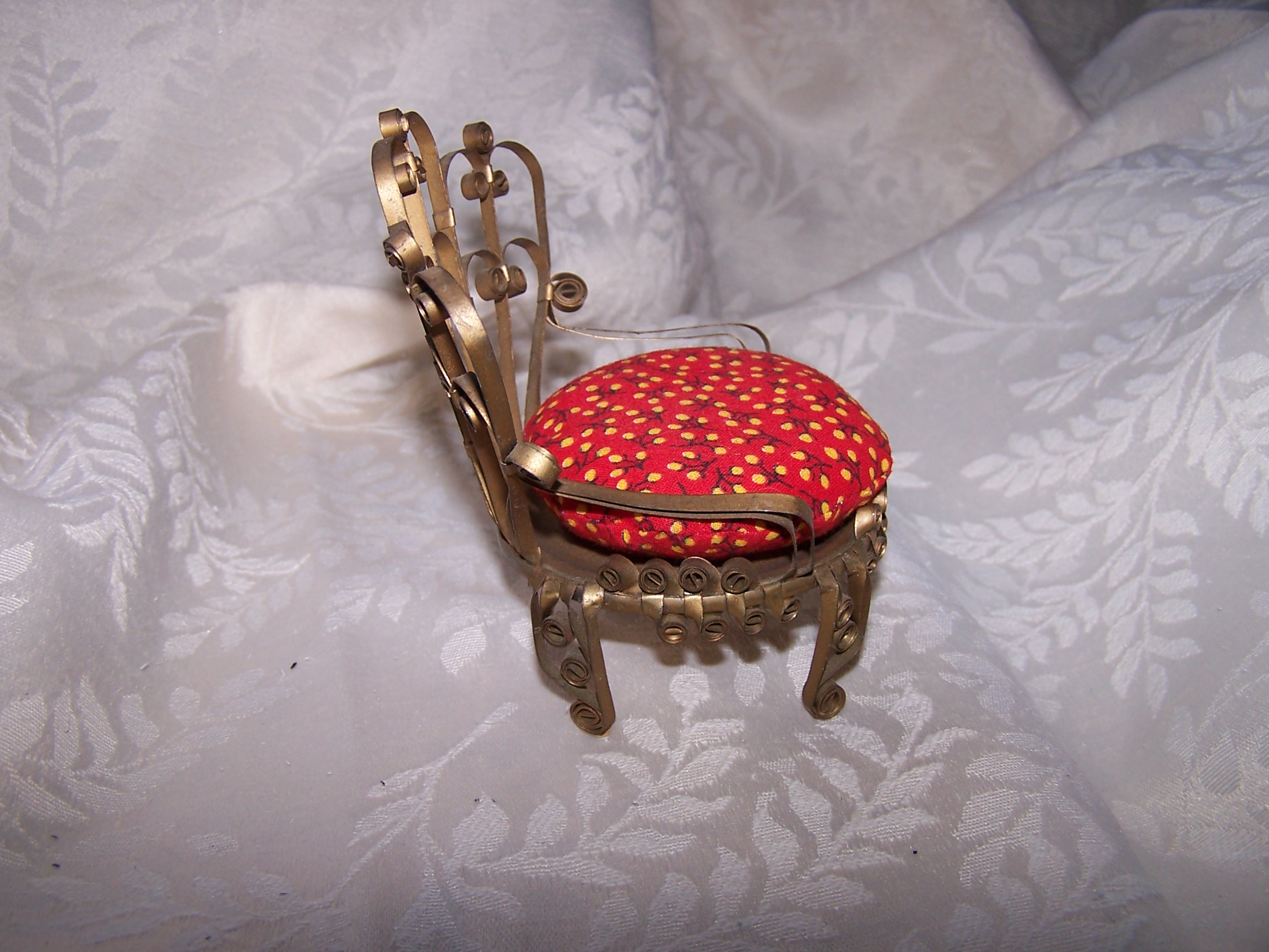 Image 3 of Quilled Pin Cushion Chair, Curved Back, Gold, Folk Art, Vintage