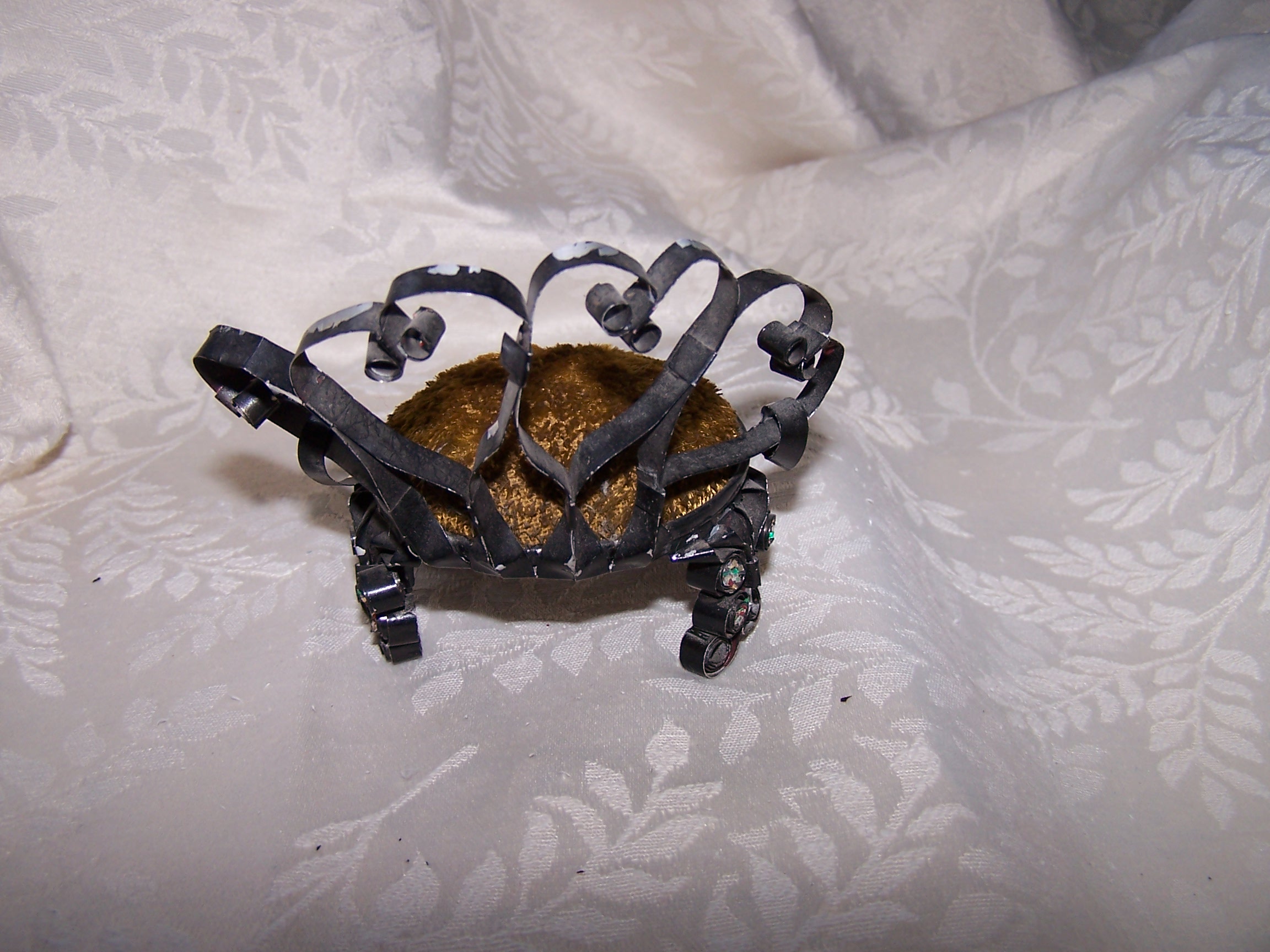 Image 2 of Quilled Pin Cushion Chair, Black w Brown Cushion, Folk Art