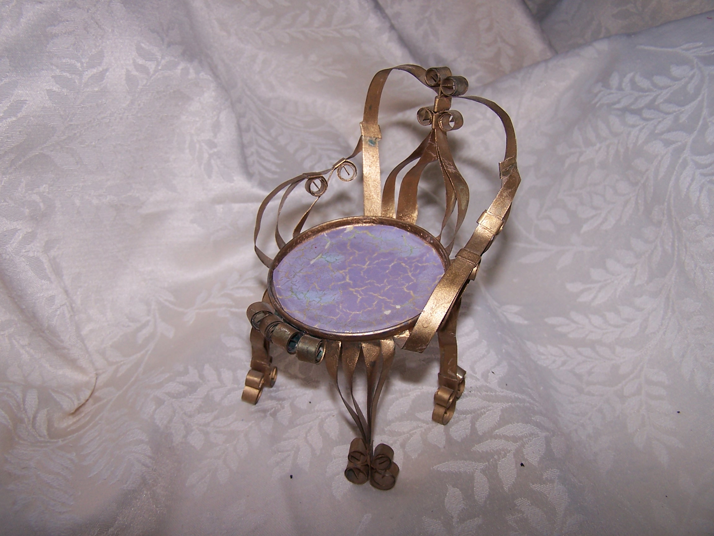 Quilled Chair w Purple, Blue, Gold Crackle Seat, Vintage