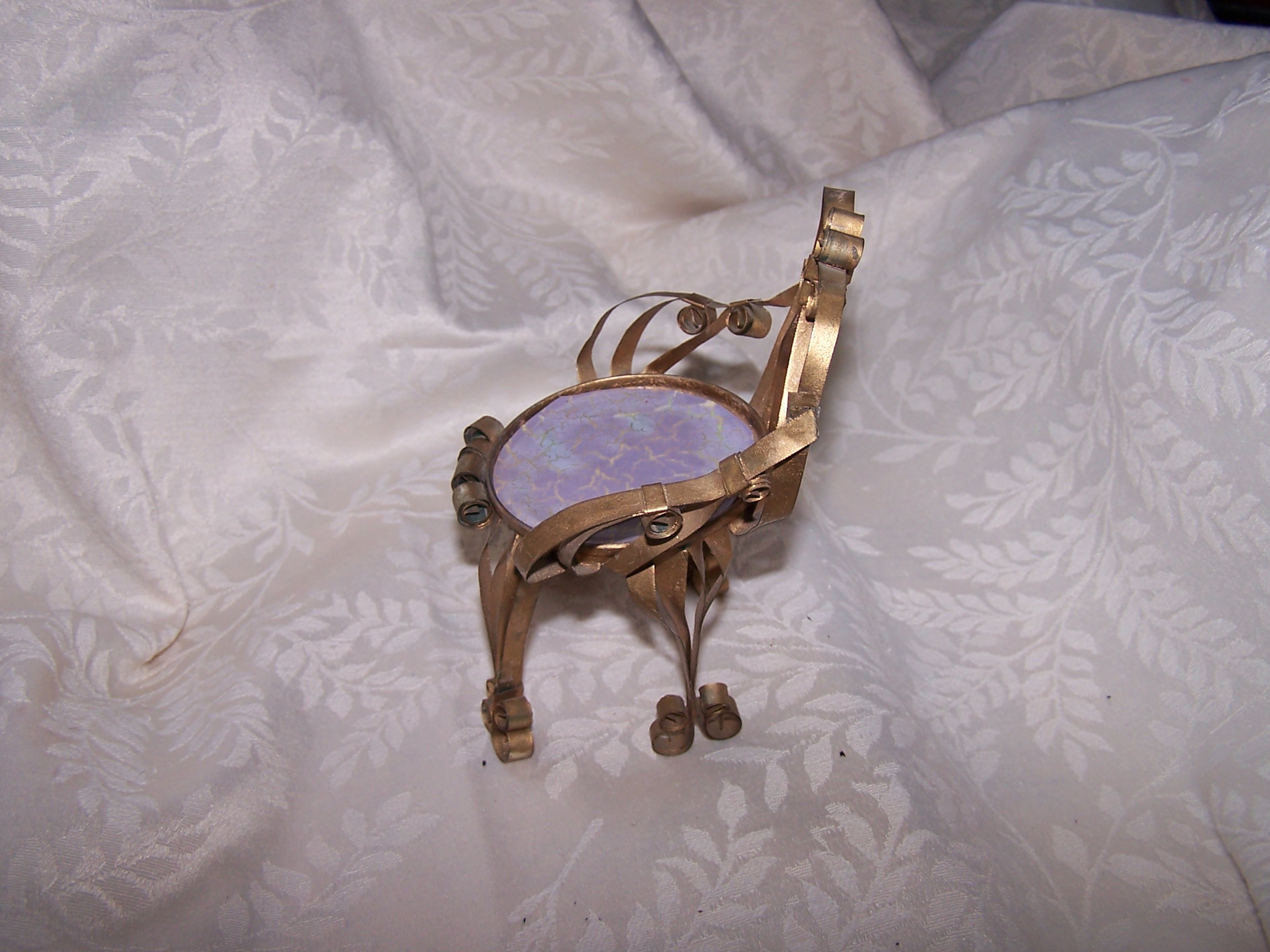 Image 1 of Quilled Chair w Purple, Blue, Gold Crackle Seat, Vintage