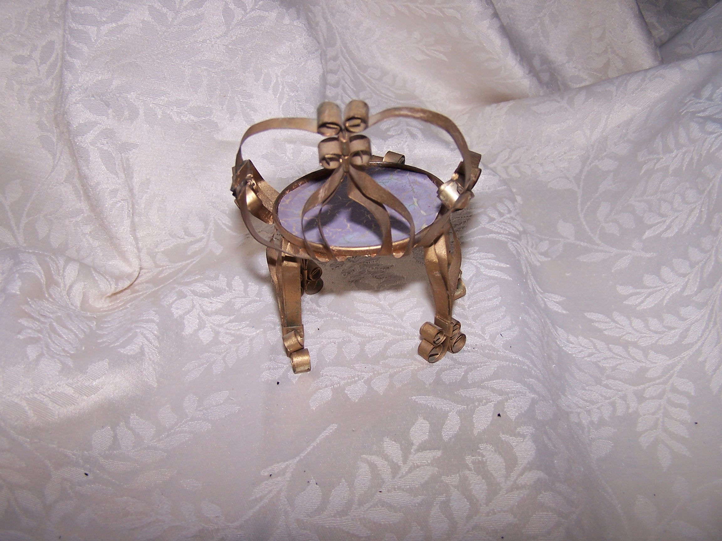 Image 2 of Quilled Chair w Purple, Blue, Gold Crackle Seat, Vintage
