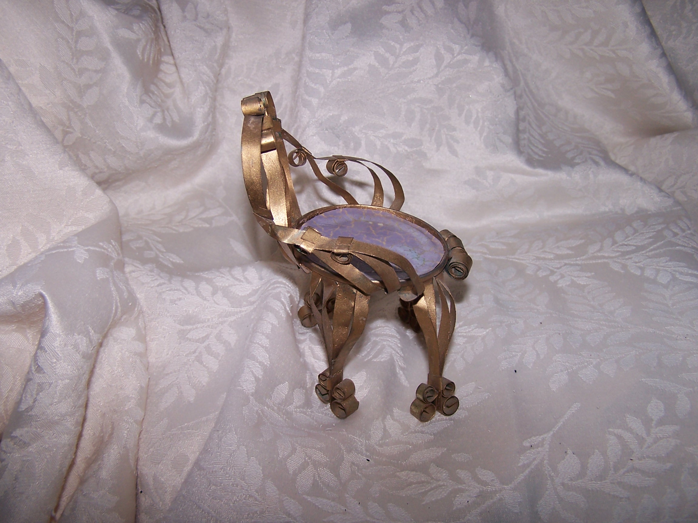 Image 3 of Quilled Chair w Purple, Blue, Gold Crackle Seat, Vintage