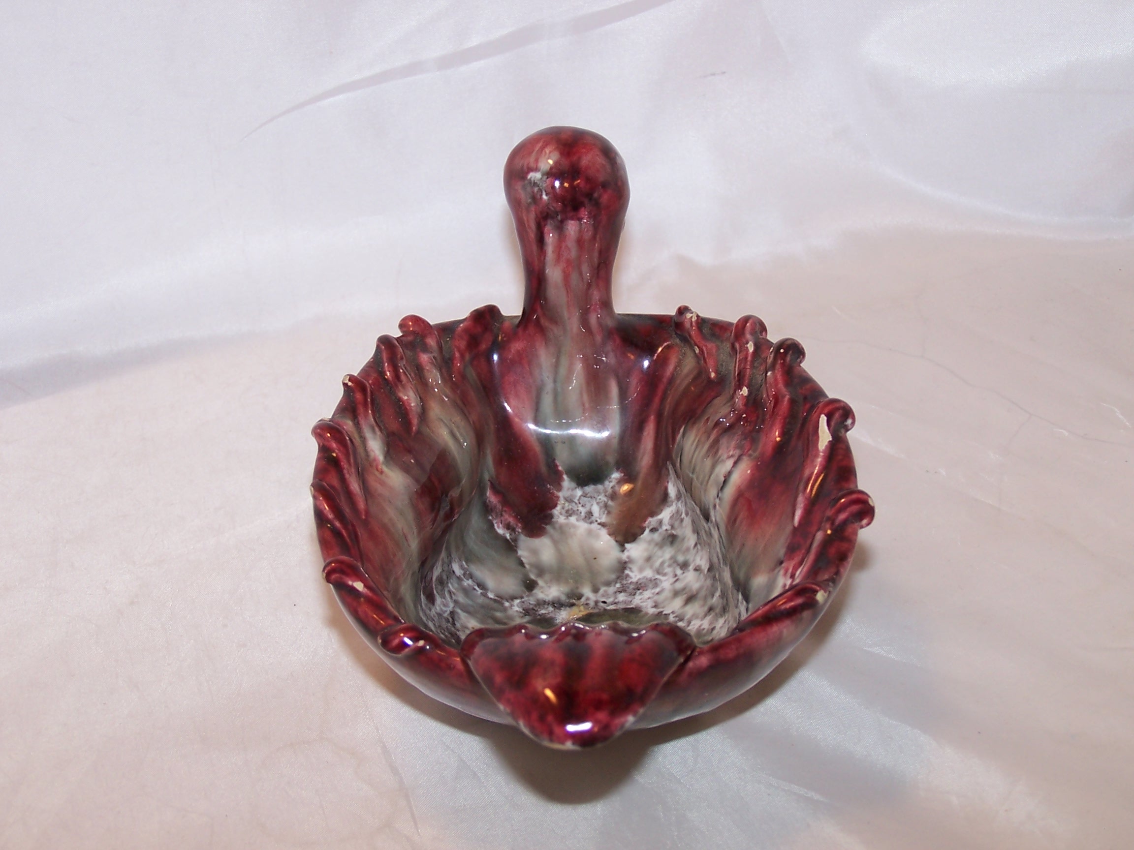 Image 1 of Italian Art Pottery Duck Bowl, Maroon, Gray, Orange