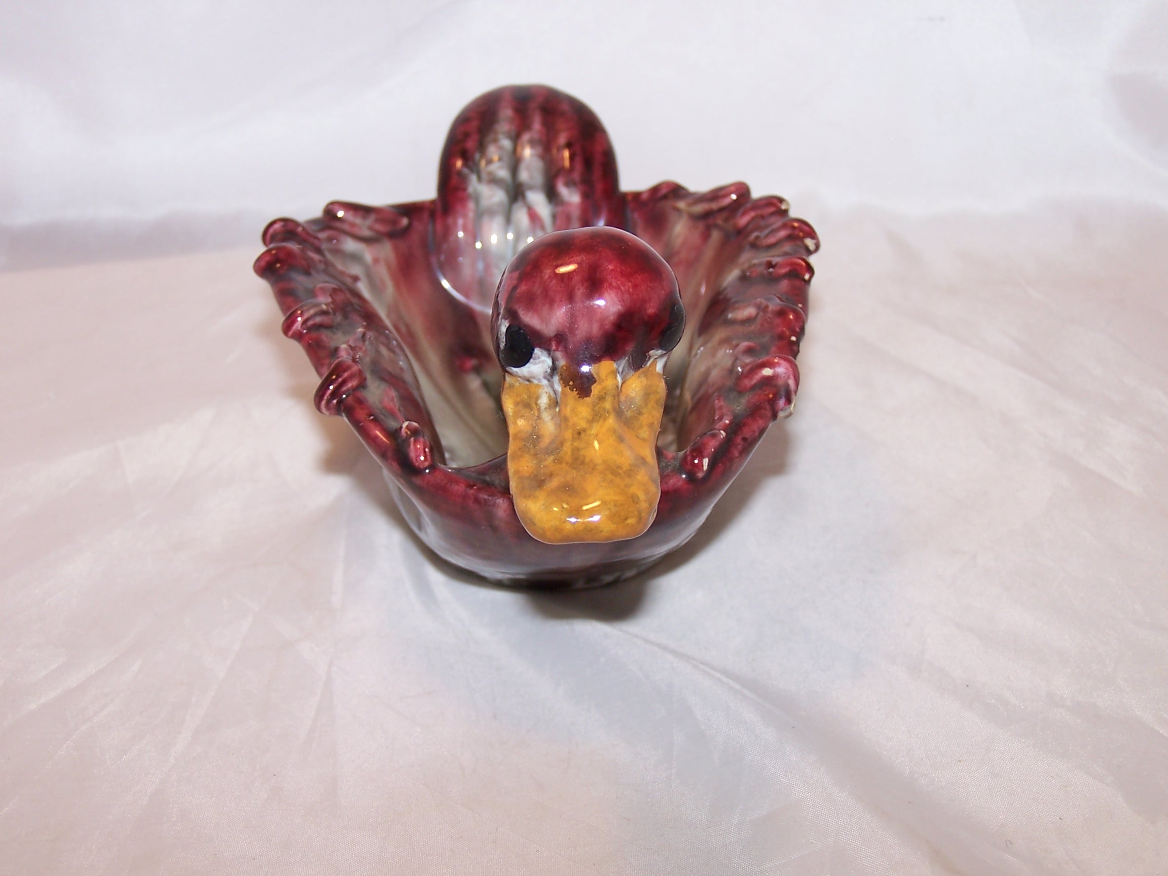 Image 3 of Italian Art Pottery Duck Bowl, Maroon, Gray, Orange