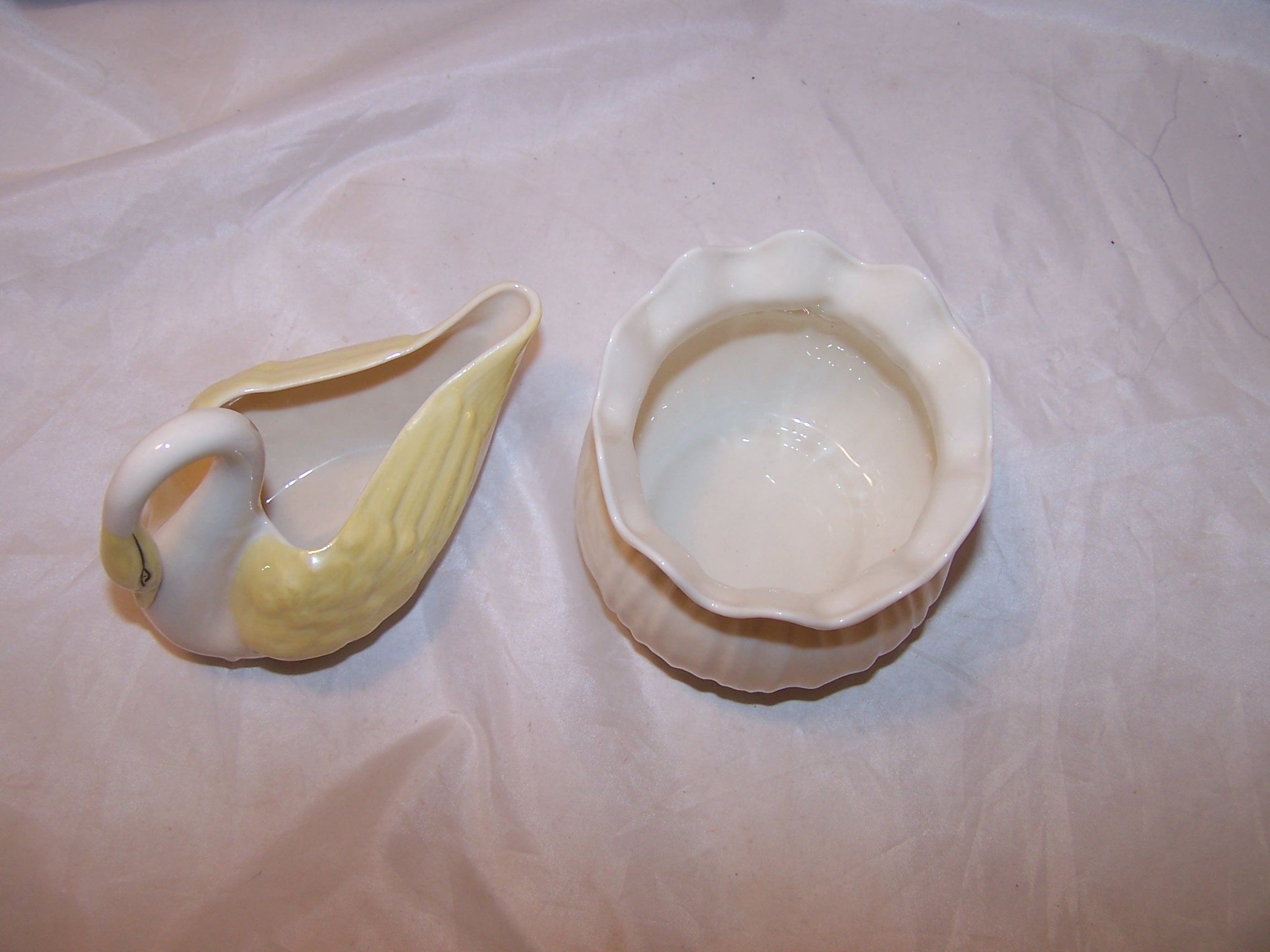 Image 2 of Belleek Ireland, First Brown Mark, Swan Creamer, Bag Sugar