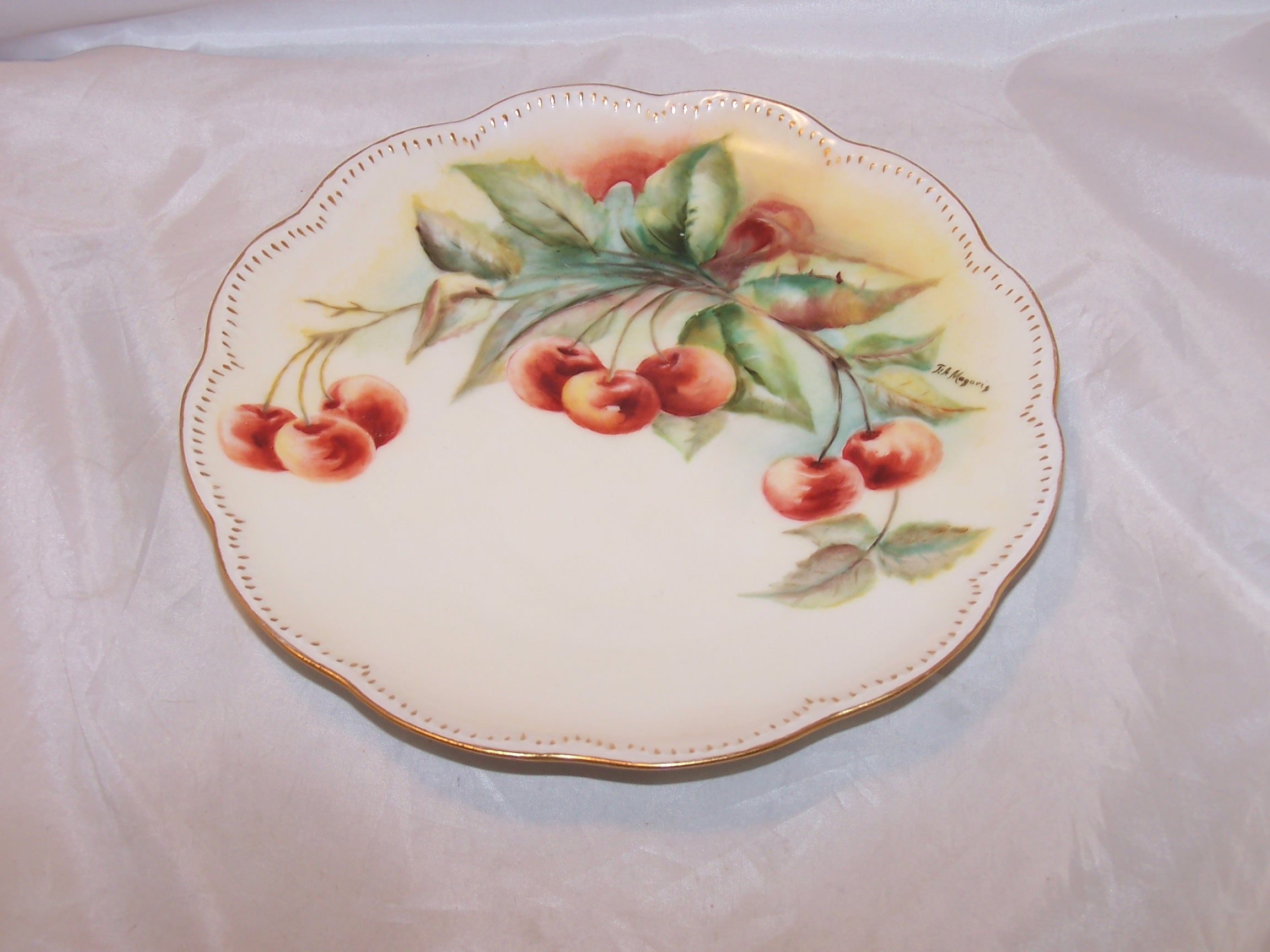 Haviland France Cherry Branch Plate, Artist Signed Magoris