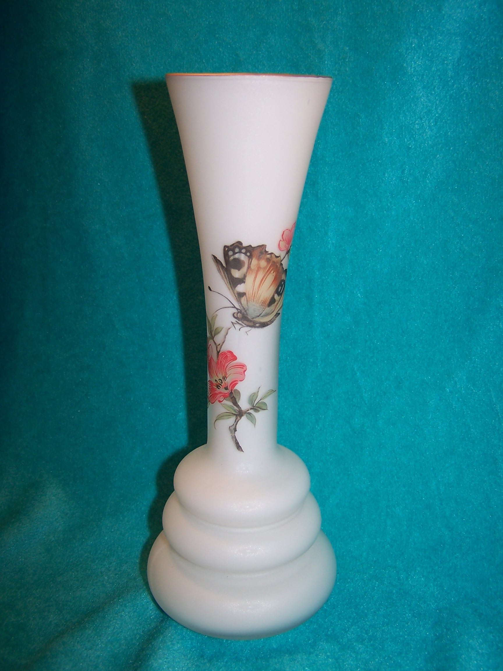 Milk Glass Butterfly Vase, Italian Satin Glass