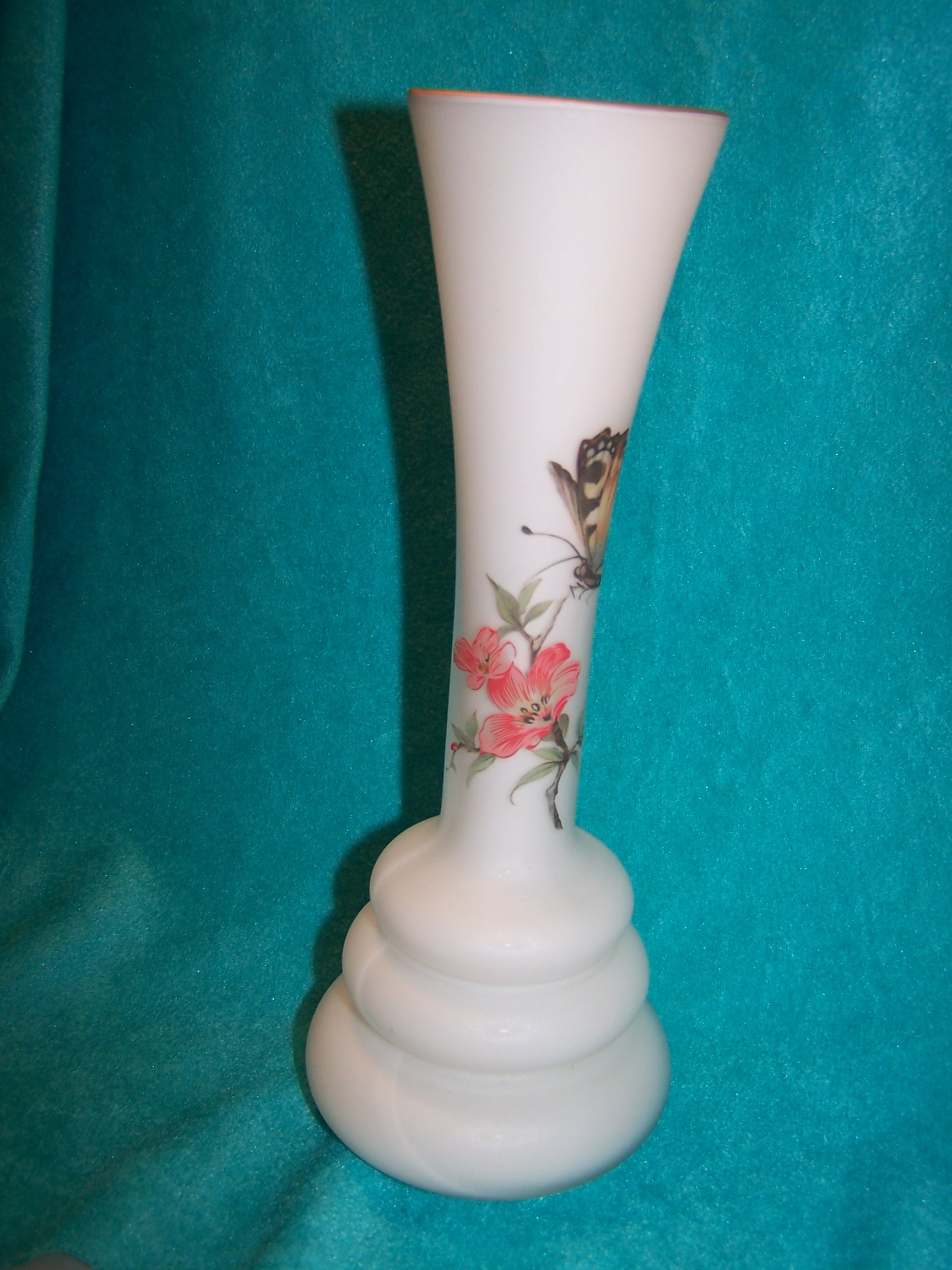 Image 1 of Milk Glass Butterfly Vase, Italian Satin Glass