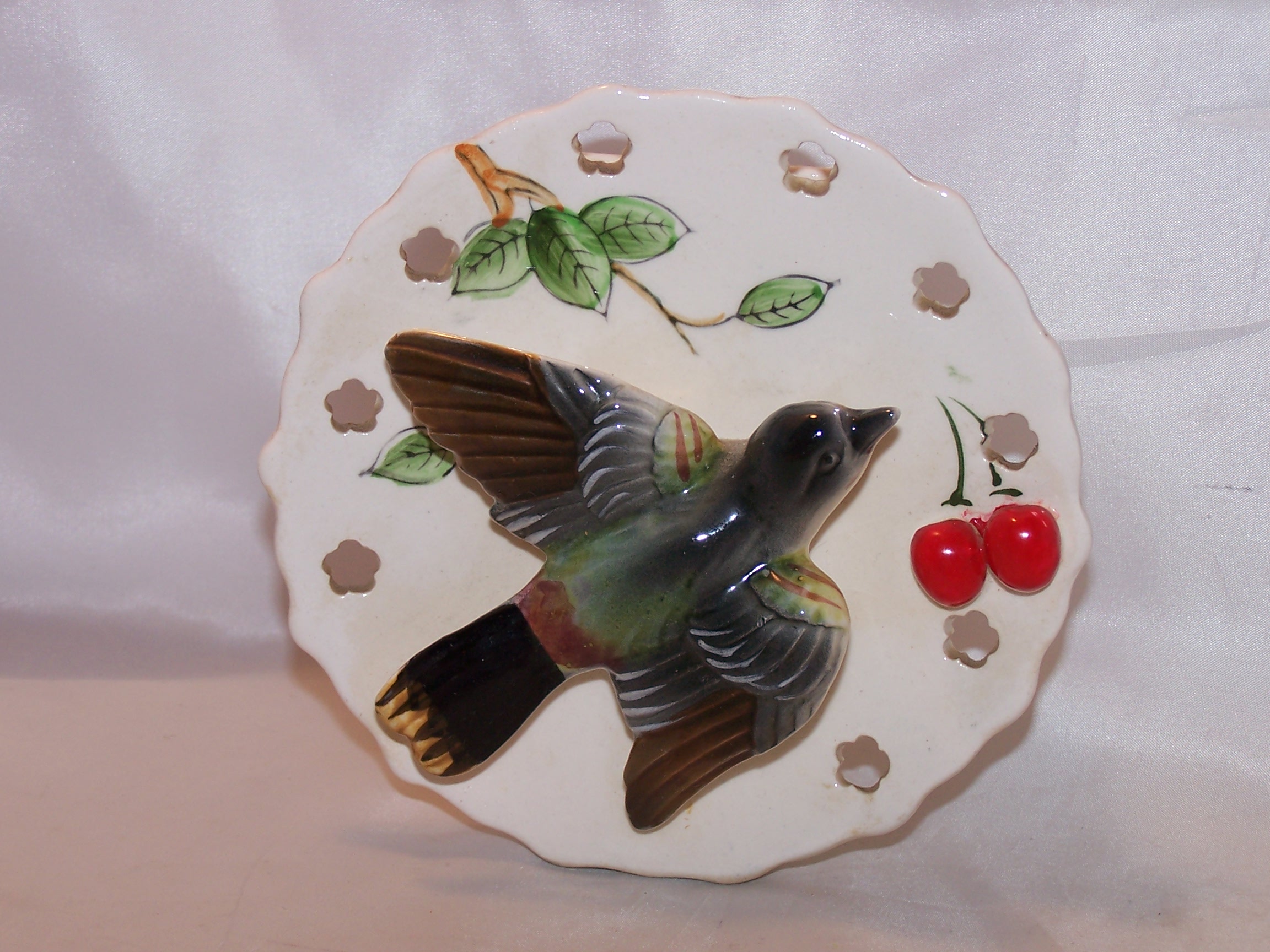 Lipper and Mann Wall Pocket Vase w Bird, Cherries