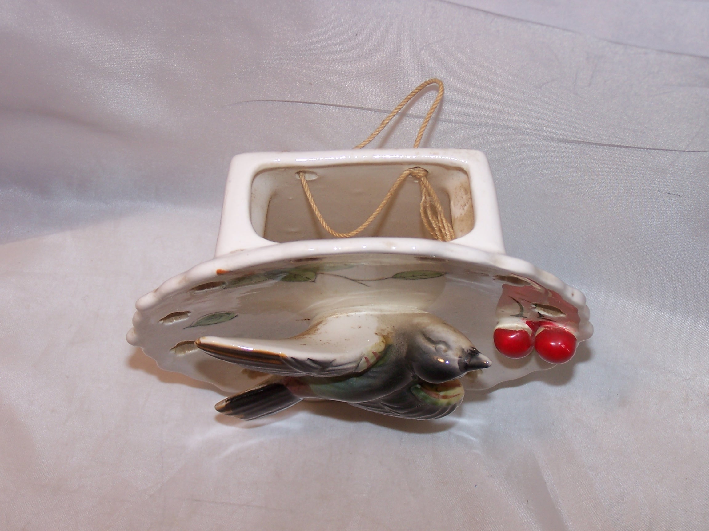 Image 1 of Lipper and Mann Wall Pocket Vase w Bird, Cherries