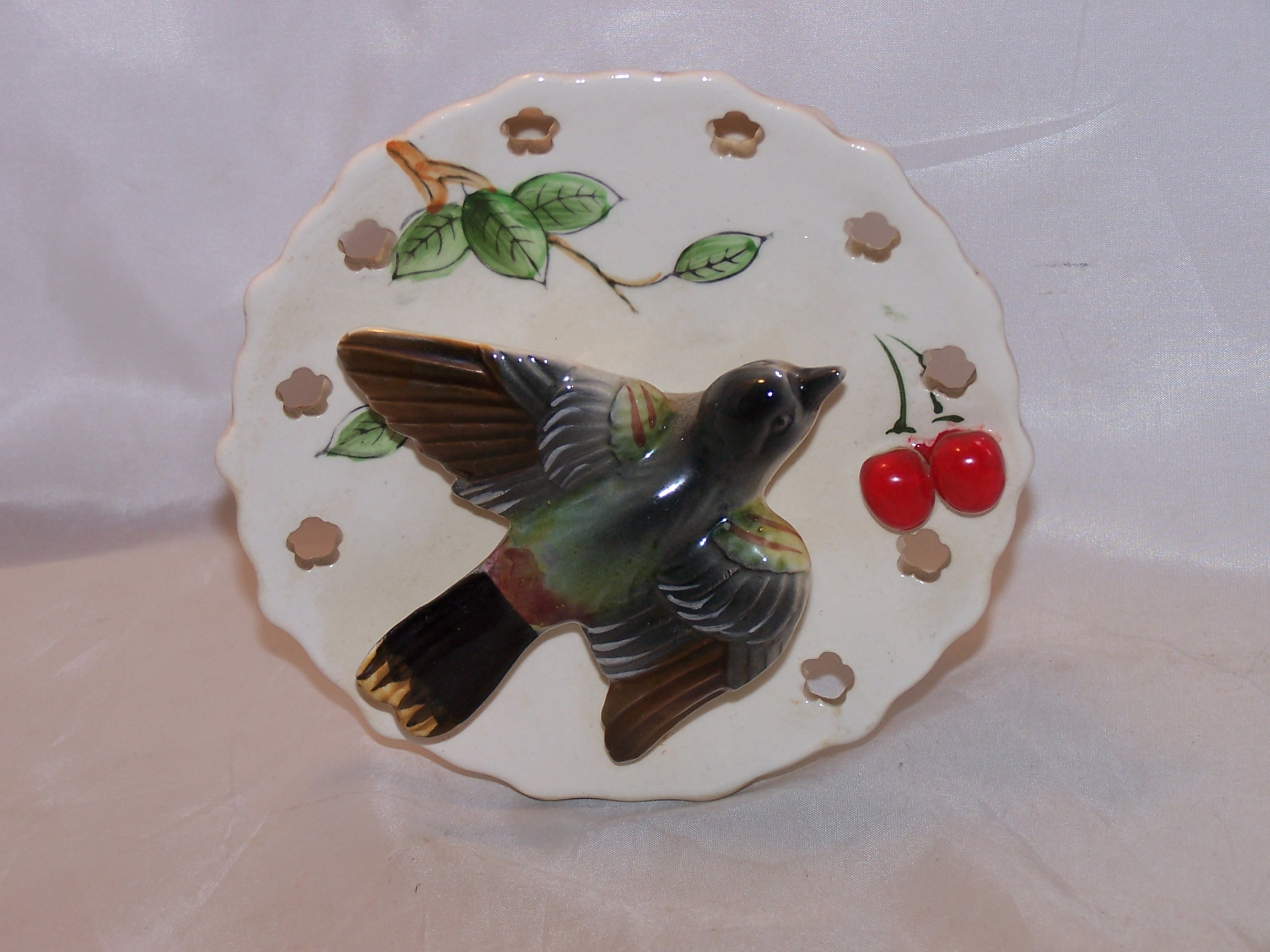 Image 6 of Lipper and Mann Wall Pocket Vase w Bird, Cherries