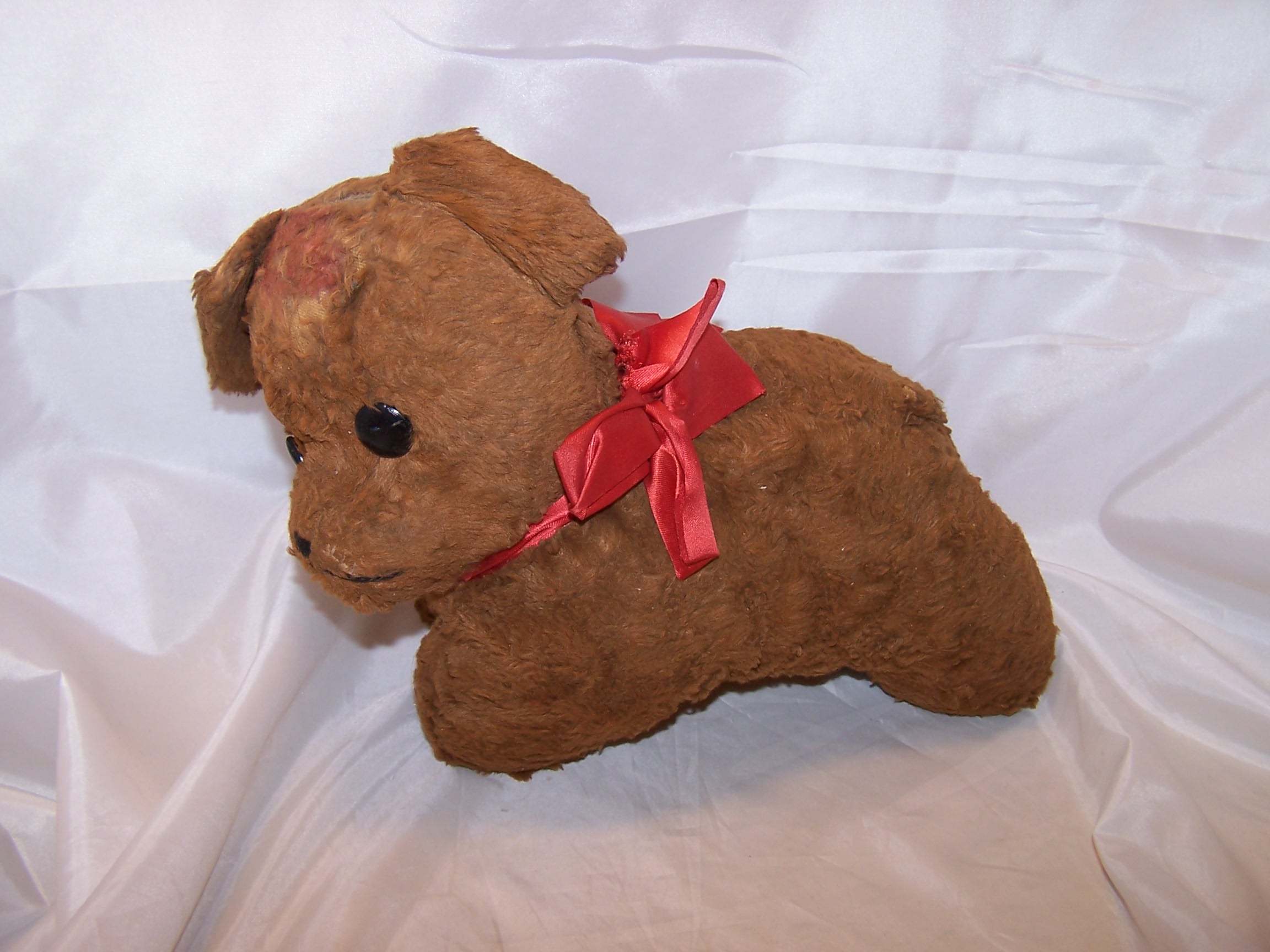 Image 1 of Plush Stuffed Brown Dog, Antique