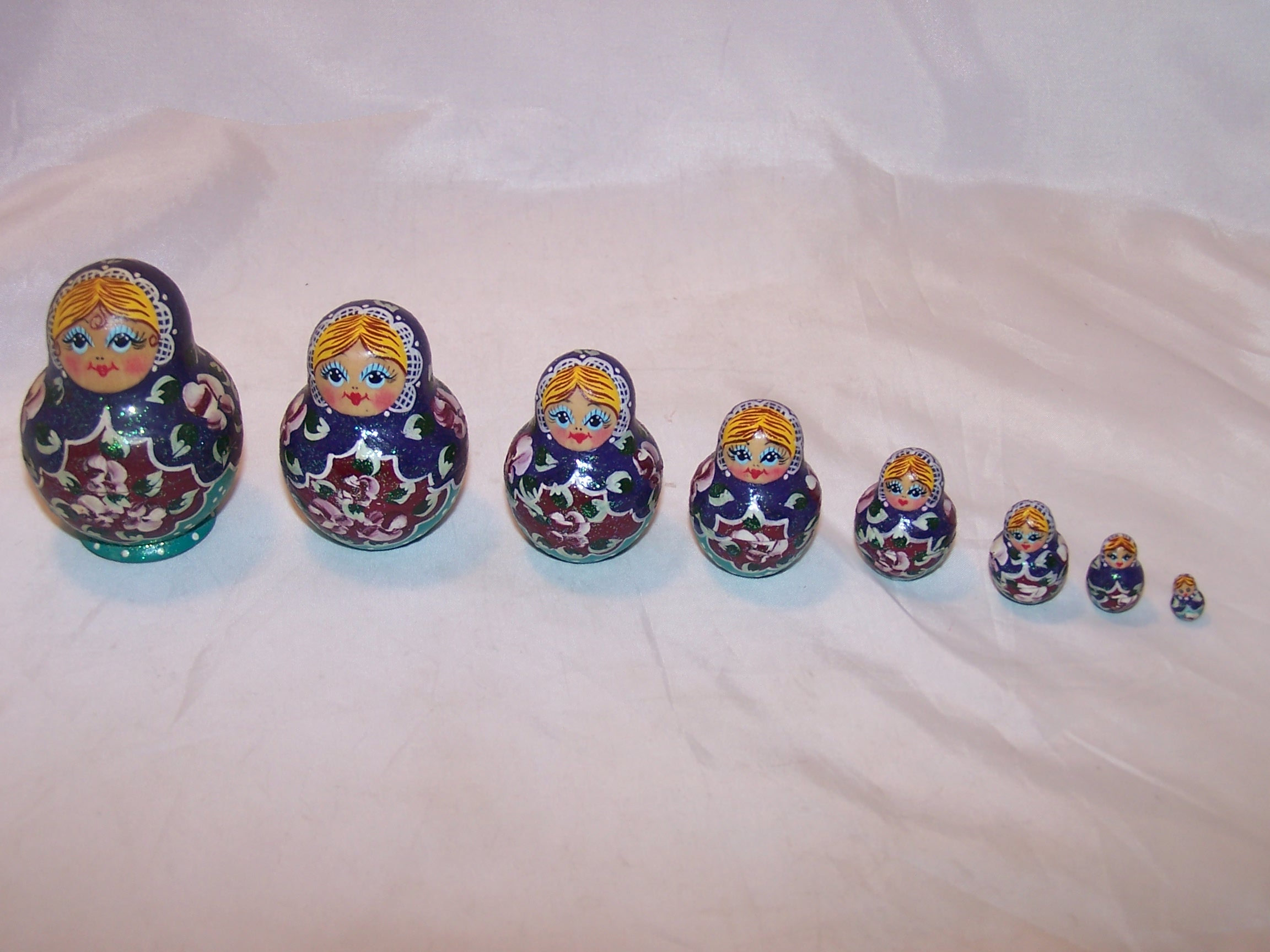 Nesting Doll in Purple, Teal, 8 Levels, Wood