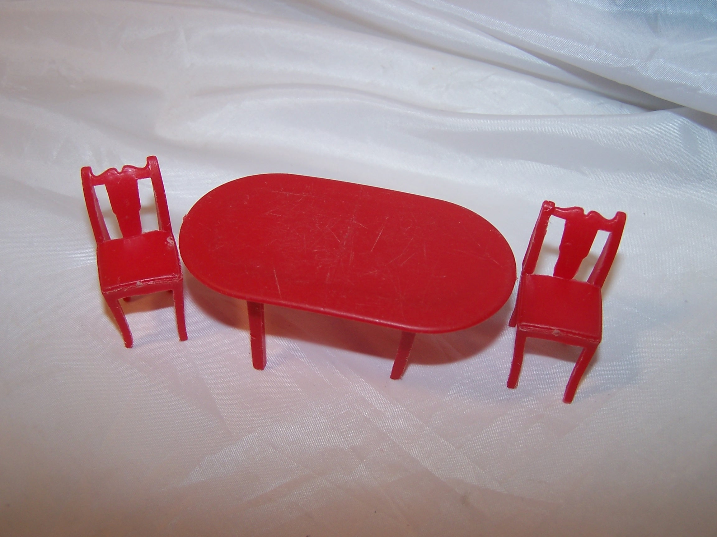 Dollhouse Table and Chairs, Red Plastic, Vintage