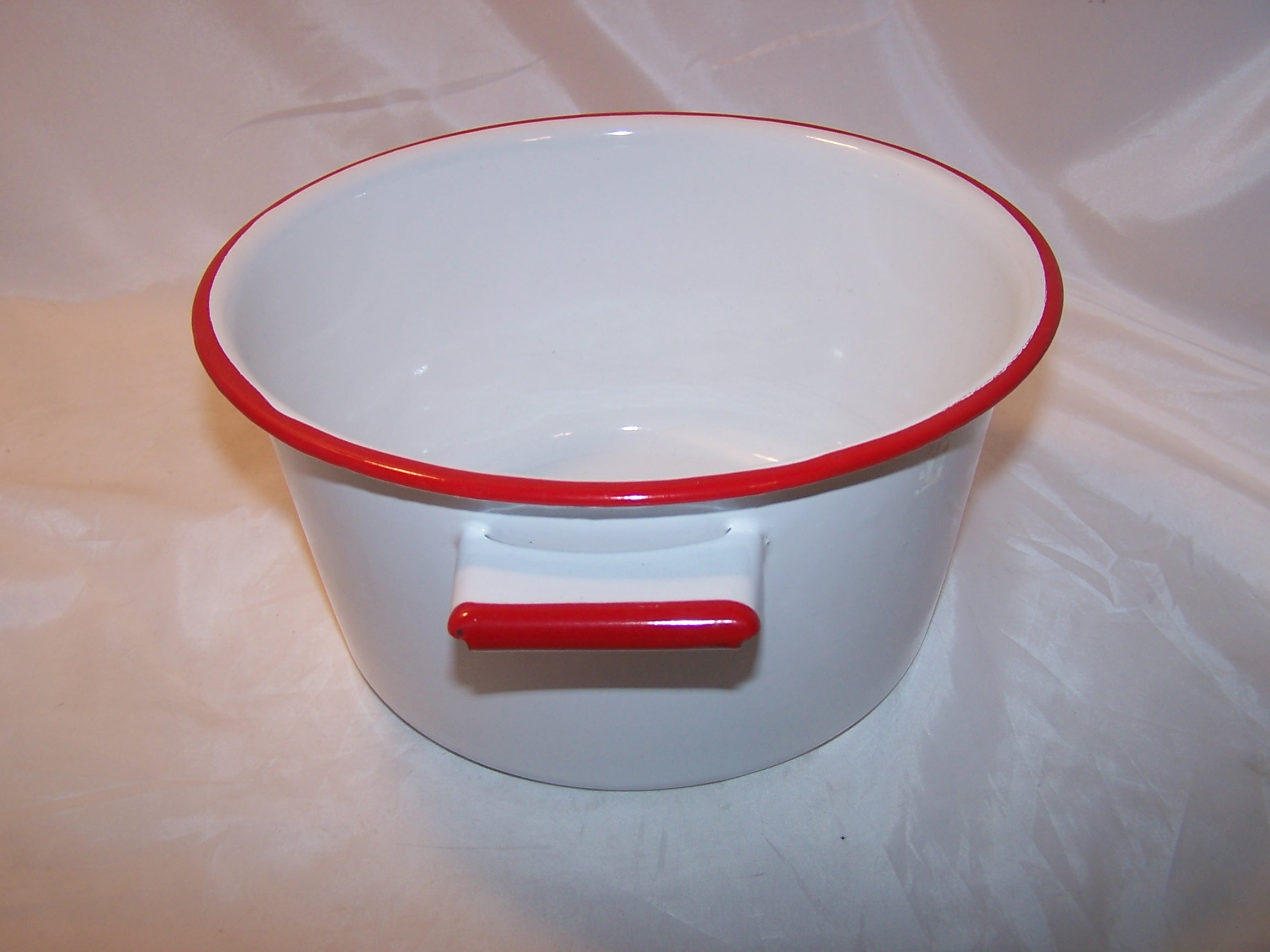 Image 3 of Enamelware Enamel Clad Cooking Pot Red White Vintage