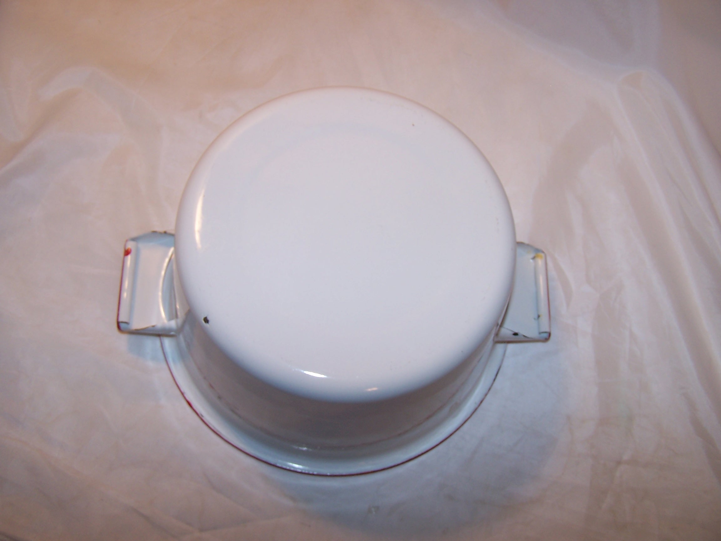 Image 5 of Enamelware Enamel Clad Cooking Pot Red White Vintage