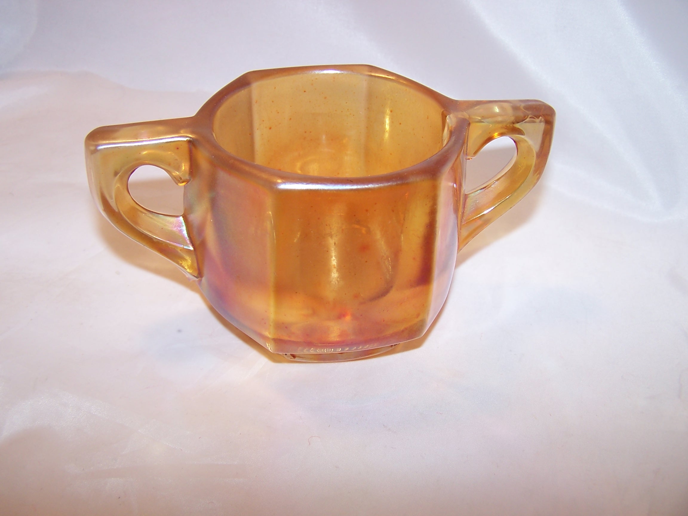 Yellow Carnival Glass Sugar Bowl, Vintage, Iridescent, Thick Glass