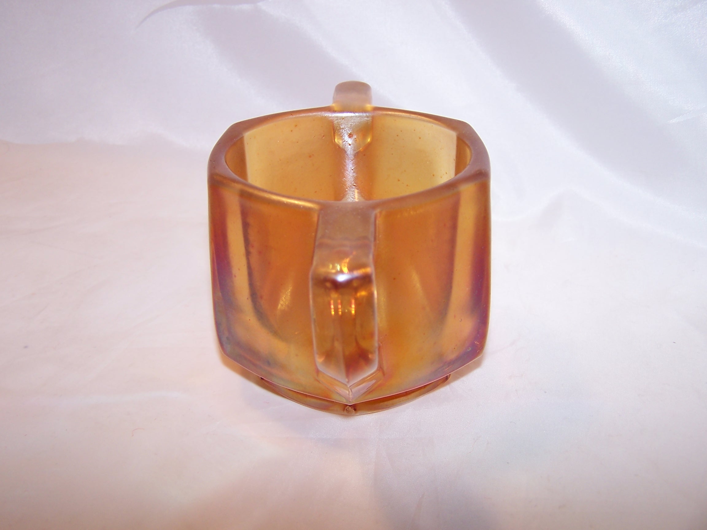 Image 1 of Yellow Carnival Glass Sugar Bowl, Vintage, Iridescent, Thick Glass