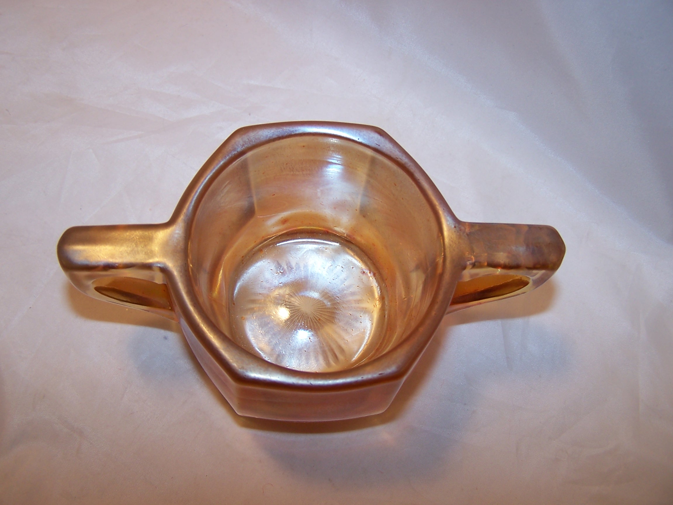 Image 4 of Yellow Carnival Glass Sugar Bowl, Vintage, Iridescent, Thick Glass