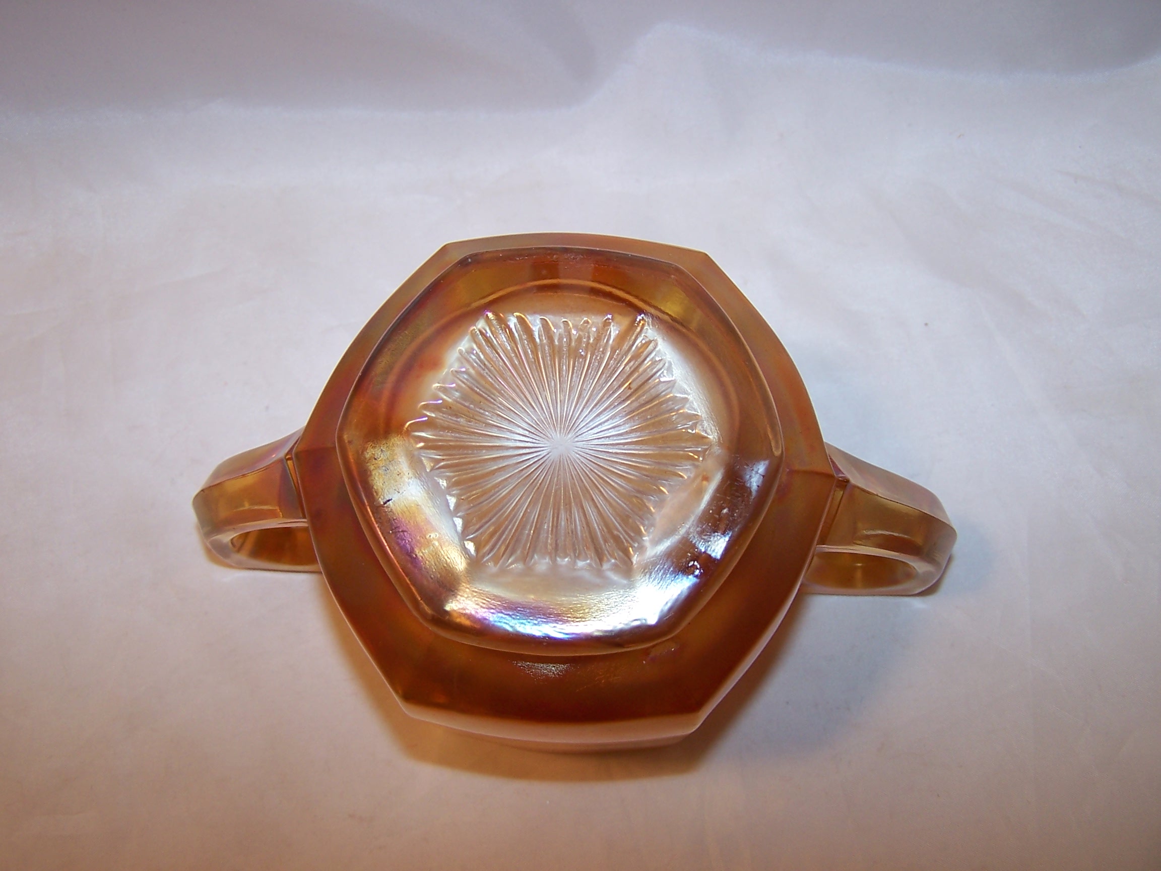 Image 5 of Yellow Carnival Glass Sugar Bowl, Vintage, Iridescent, Thick Glass