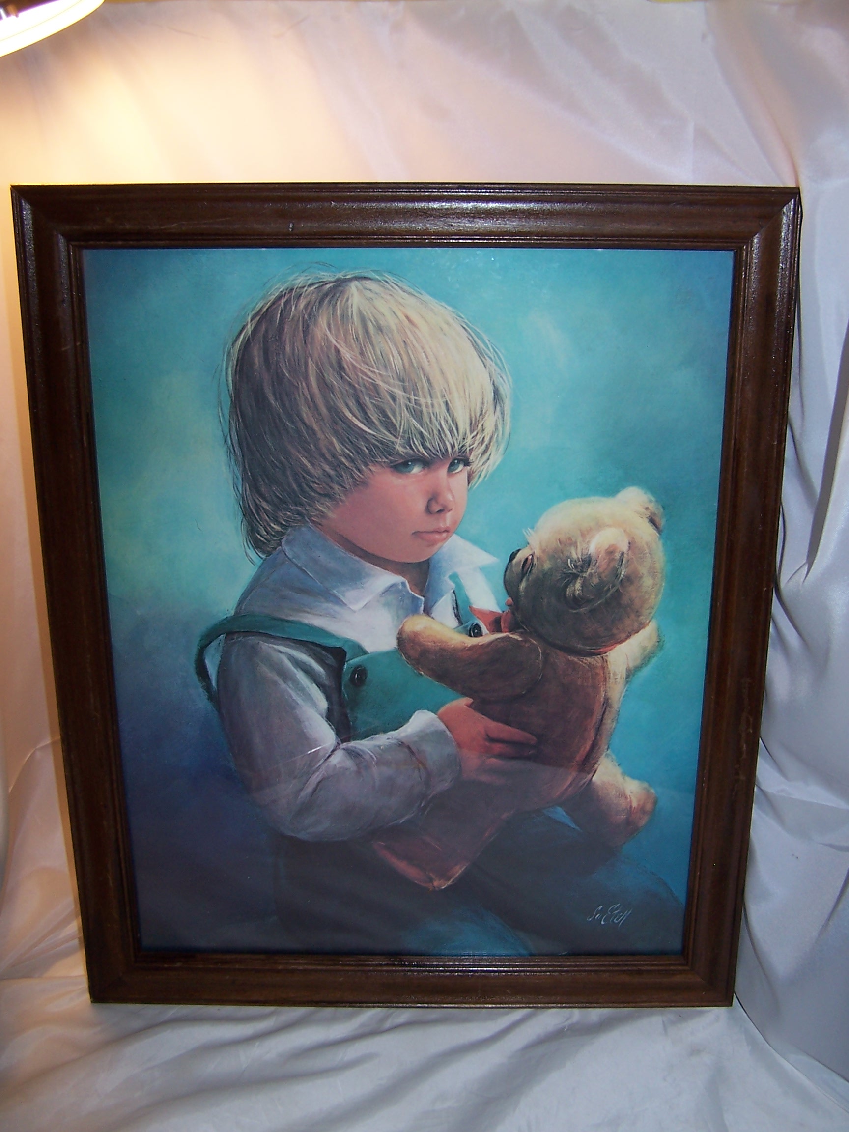 Su Etem Pouting Boy with Teddy Bear Framed Print