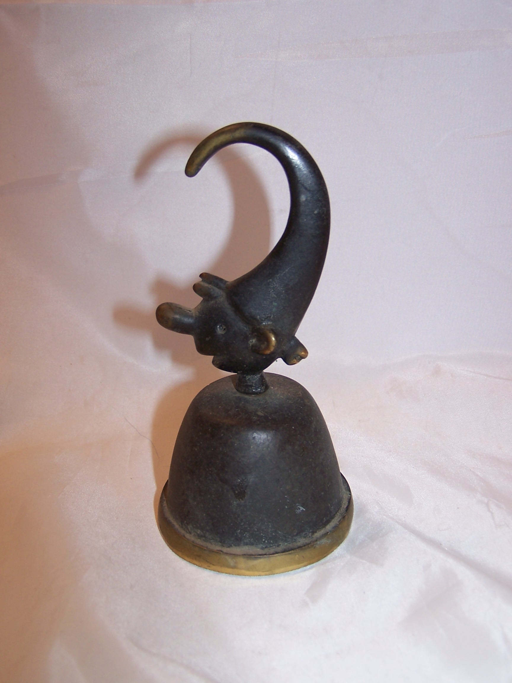 Elf Bell with Curled Tip Cap, Solid Brass, Patina, Vintage