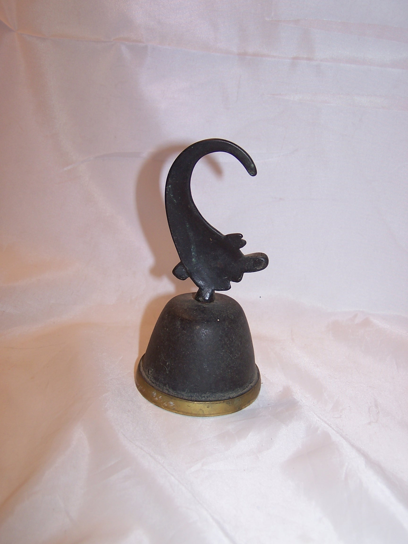 Image 3 of Elf Bell with Curled Tip Cap, Solid Brass, Patina, Vintage