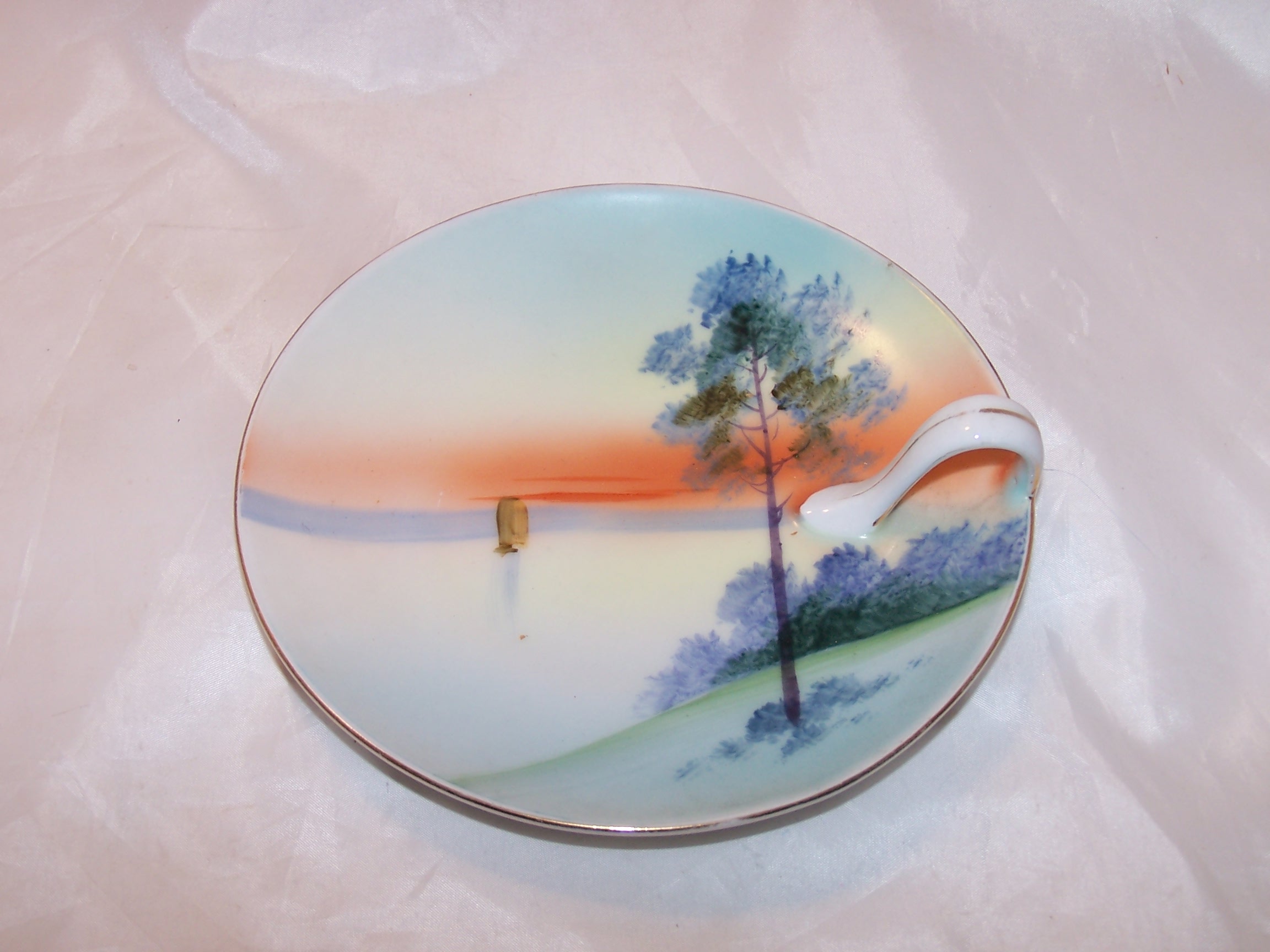 Veggie Bowl, Hand Painted, Lake Scene, Japan, Vintage