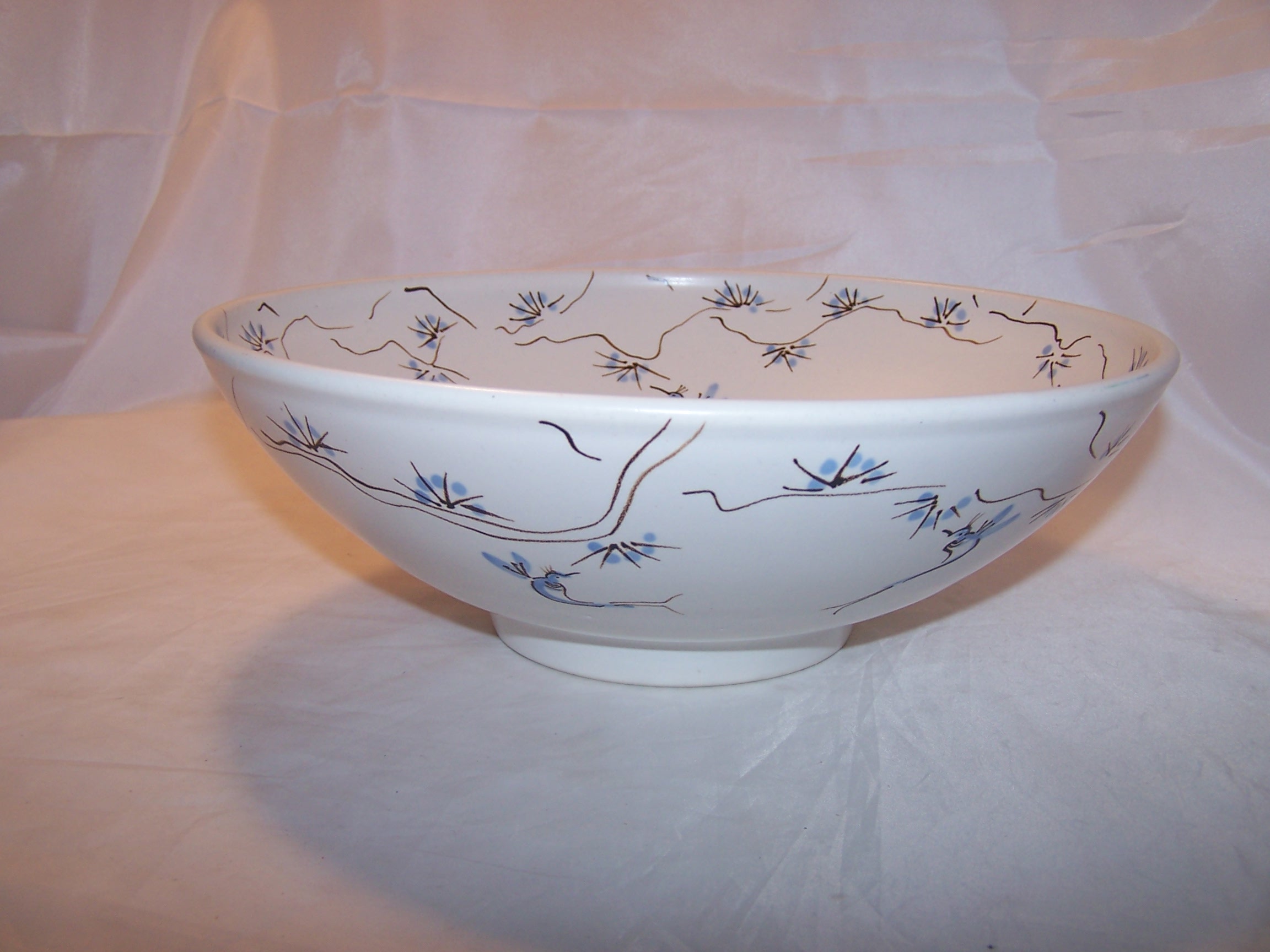 Round Pottery Bowl with Braided Edge, Handmade, Signed