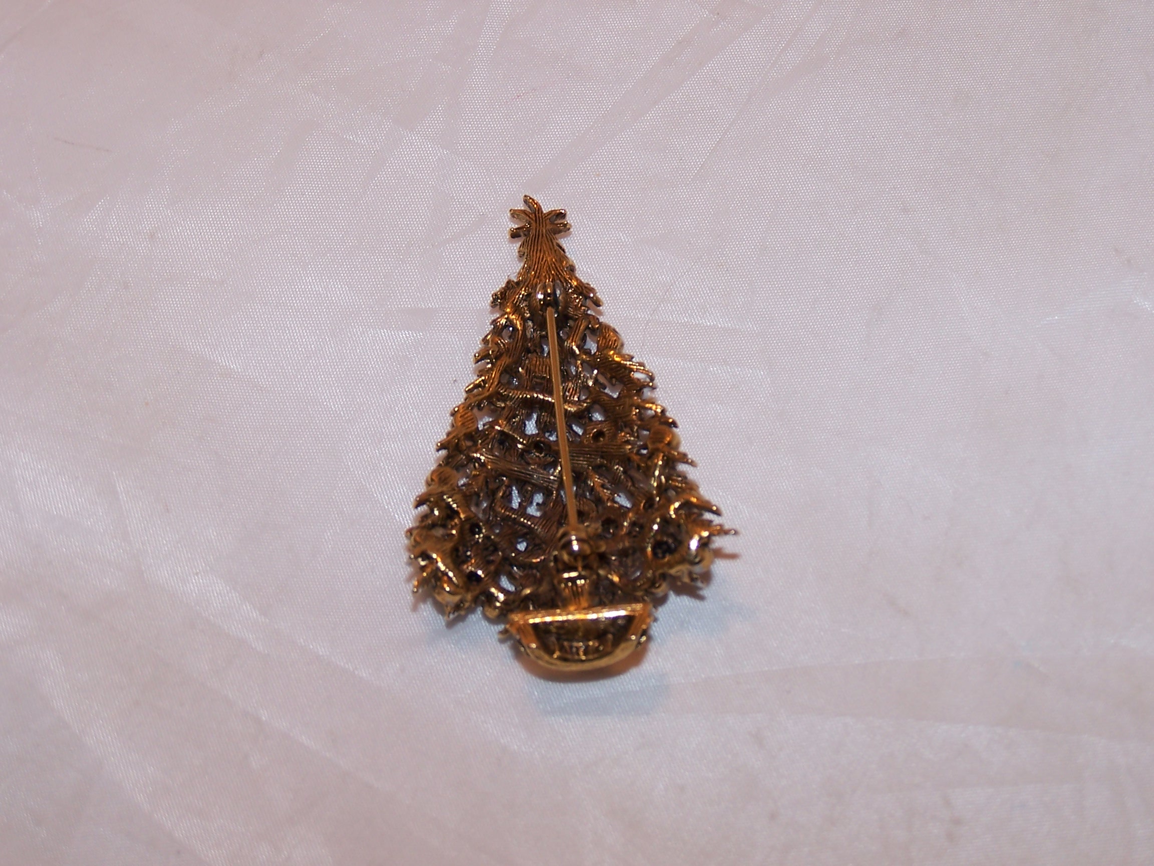 Image 1 of Christmas Tree Brooch, Pin, Multi Color Stones, Gold, ART