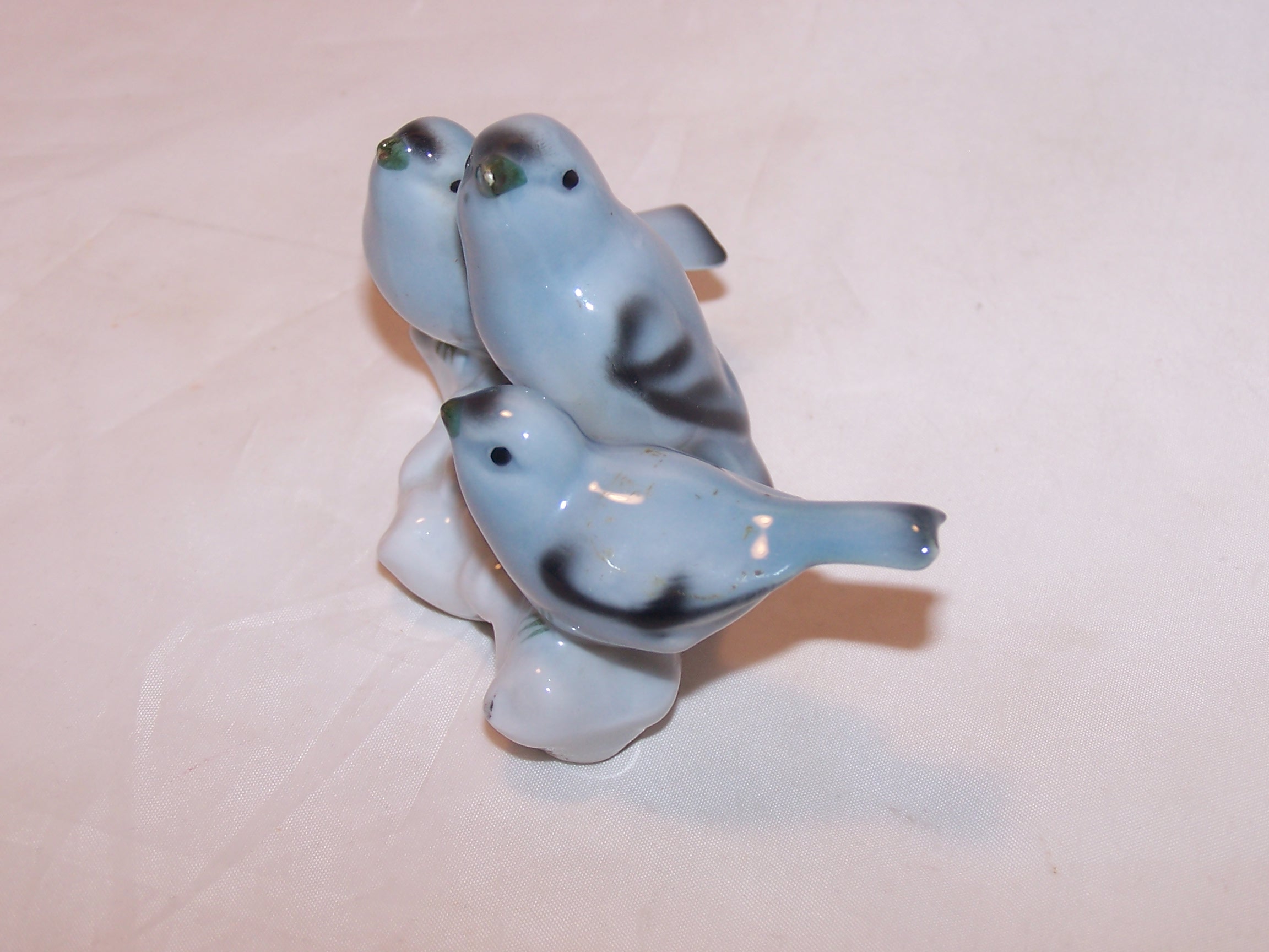 Image 1 of Bluebird Trio on Branch, Western Germany, Porcelain