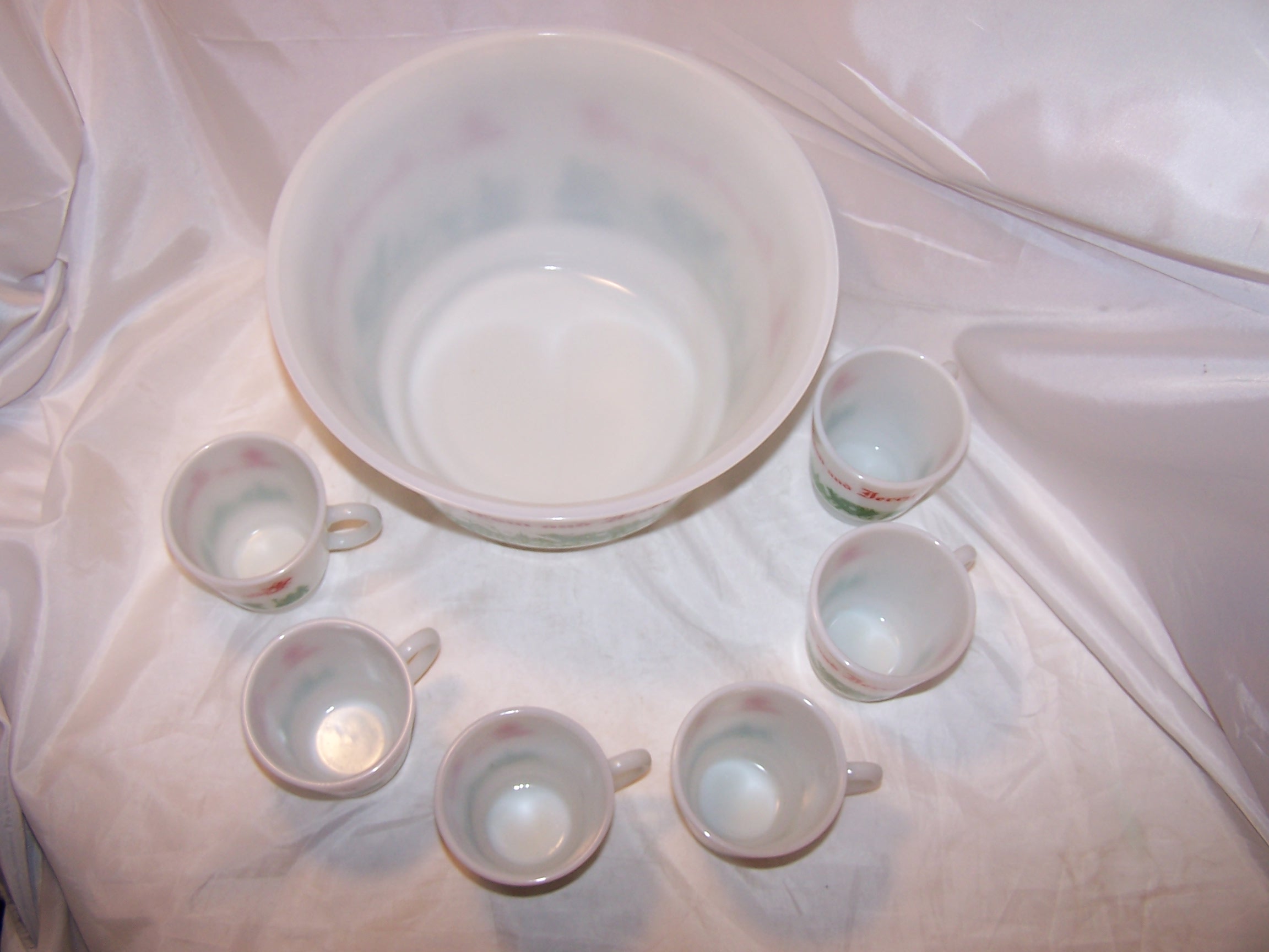 Image 1 of Tom and Jerry Punch Bowl, Mugs, Milk Glass, Original Box, Hazel Atlas