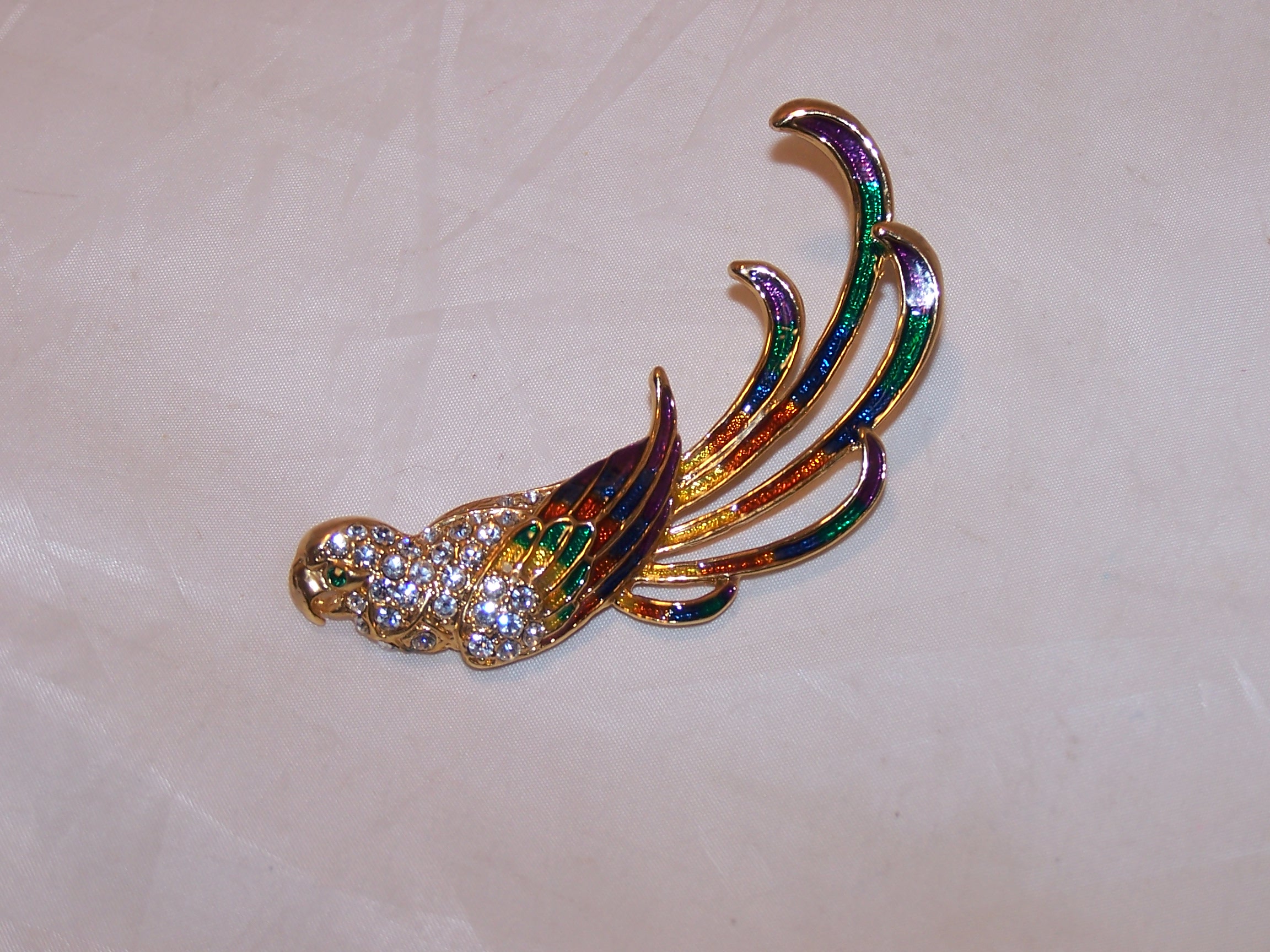 Image 1 of Parrot Bird Pin, Brooch, Enameled w Rhinestones