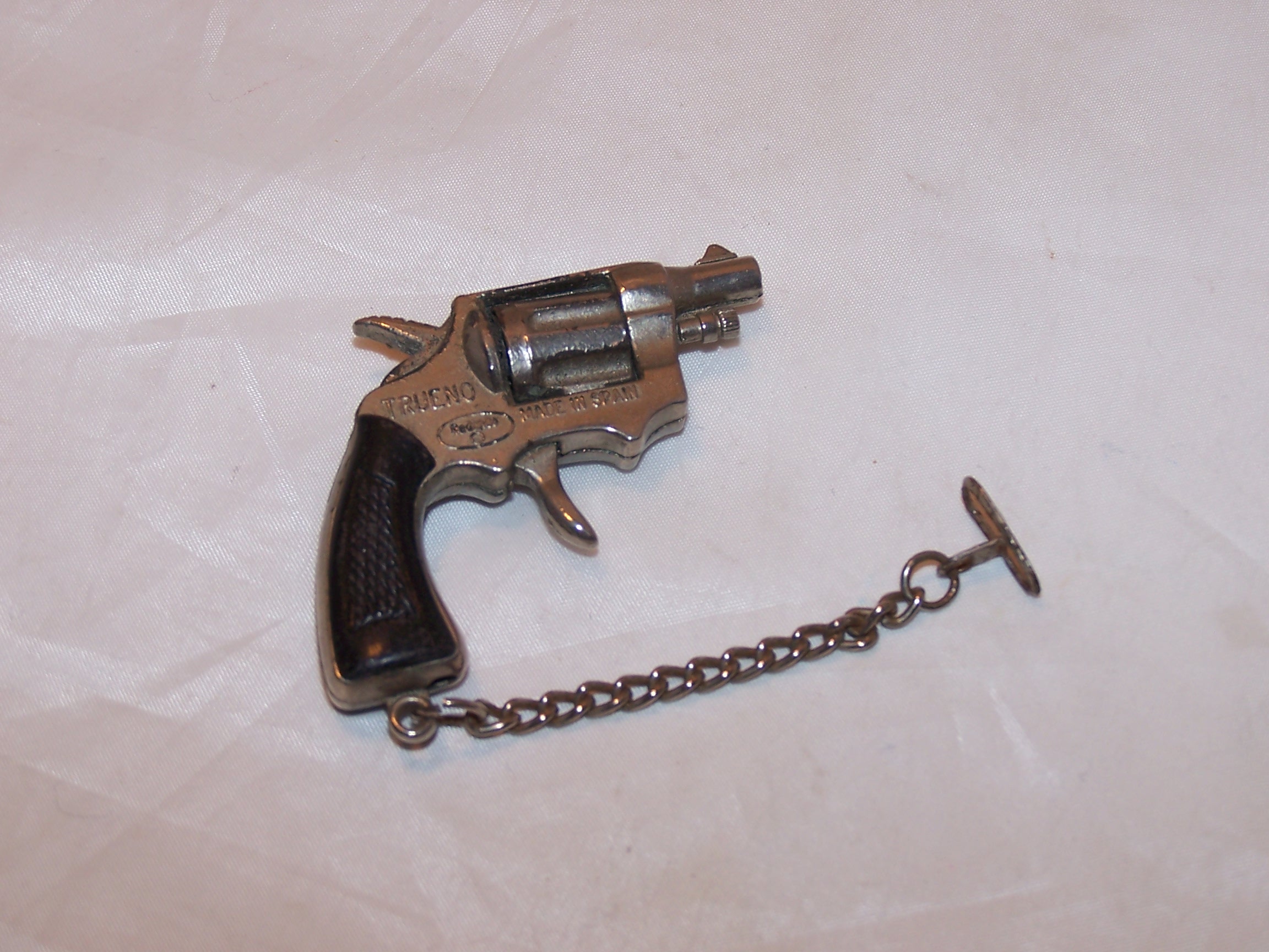 Image 2 of Keychain Fob Trueno Miniature Gun, Black Grips, Vintage