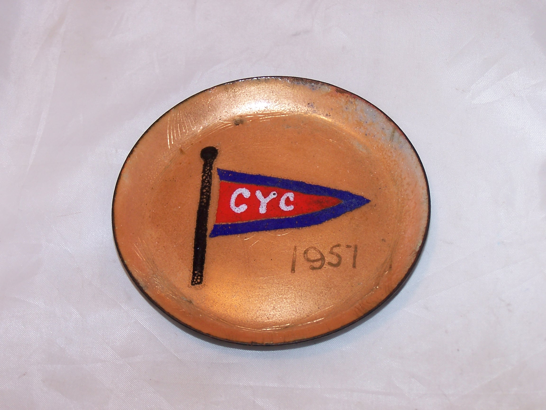 Image 1 of Herb Friedson Signed Enamel Dish, 1957, Cleveland Yachting Club