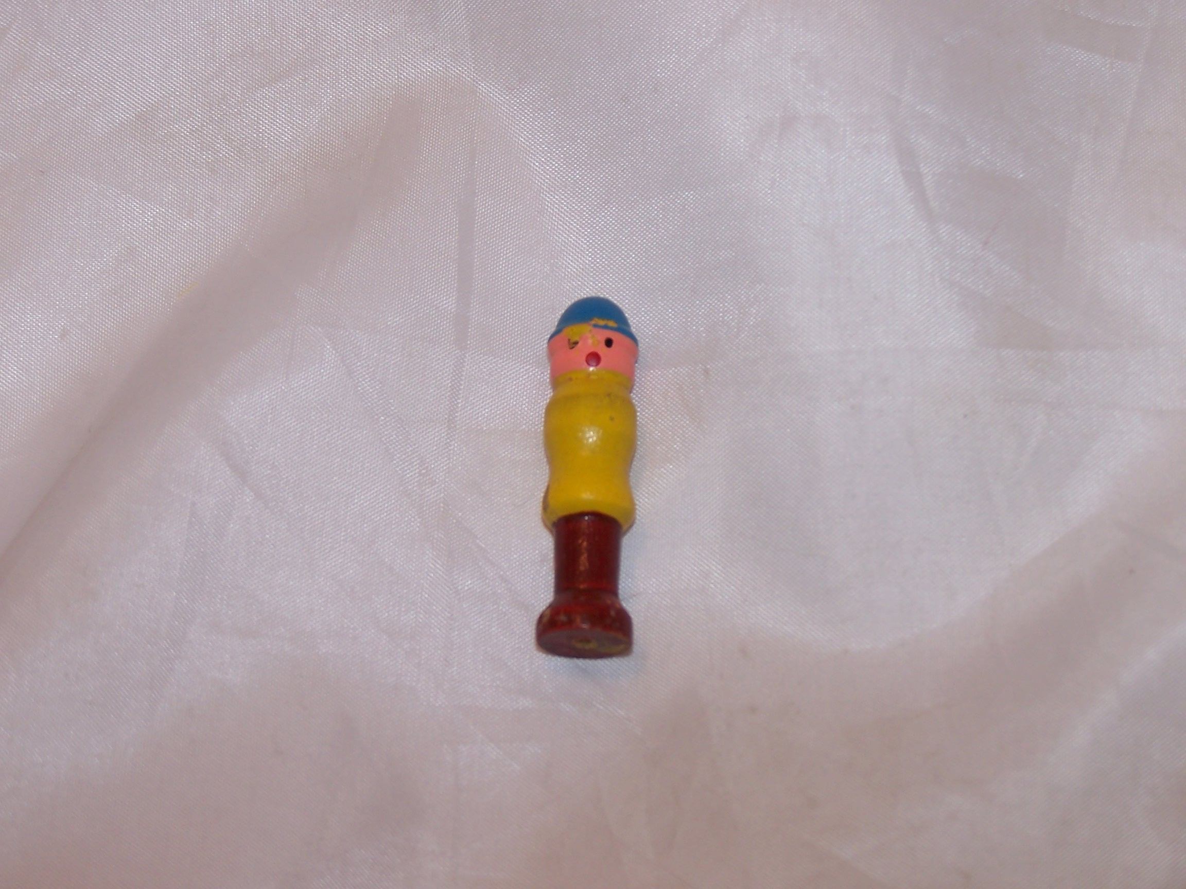 Peg Man, Vintage Game Piece, Wood, Blue, Yellow, Brown