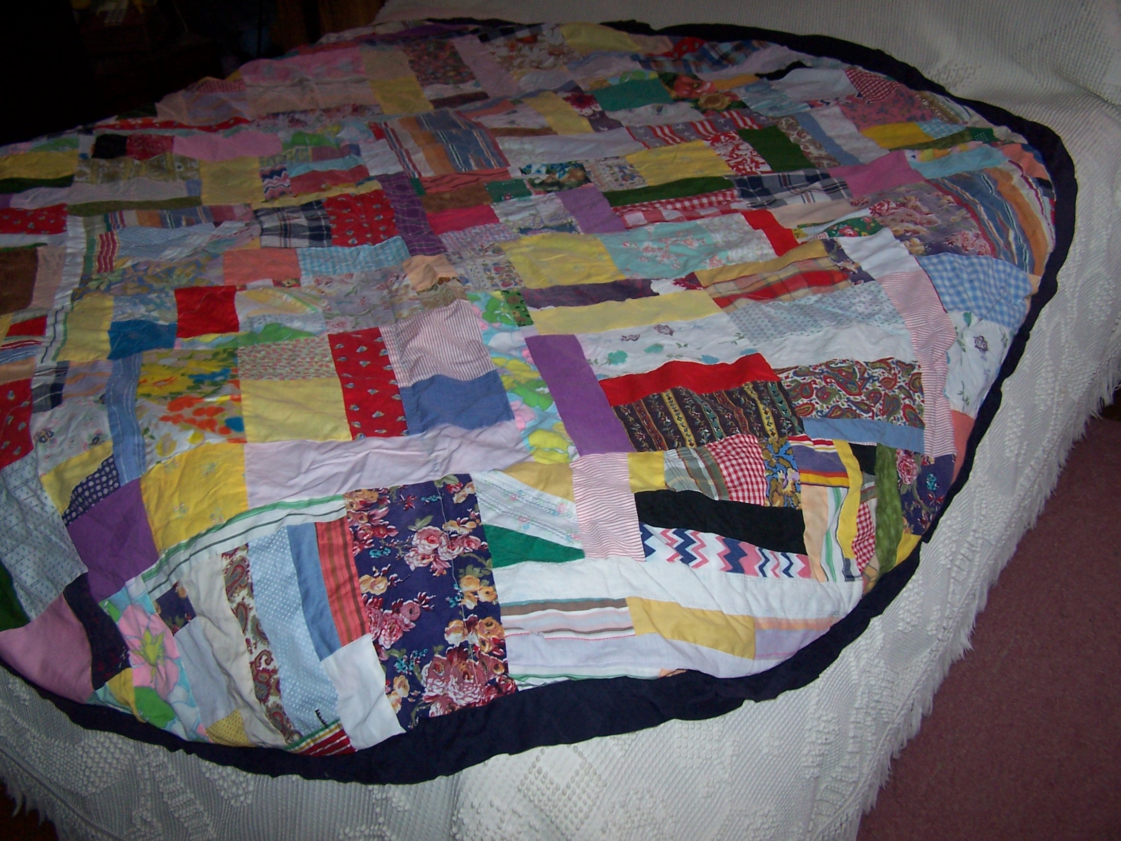 Image 1 of Patchwork Tablecloth, Round, 77 inches, Handmade, Vintage