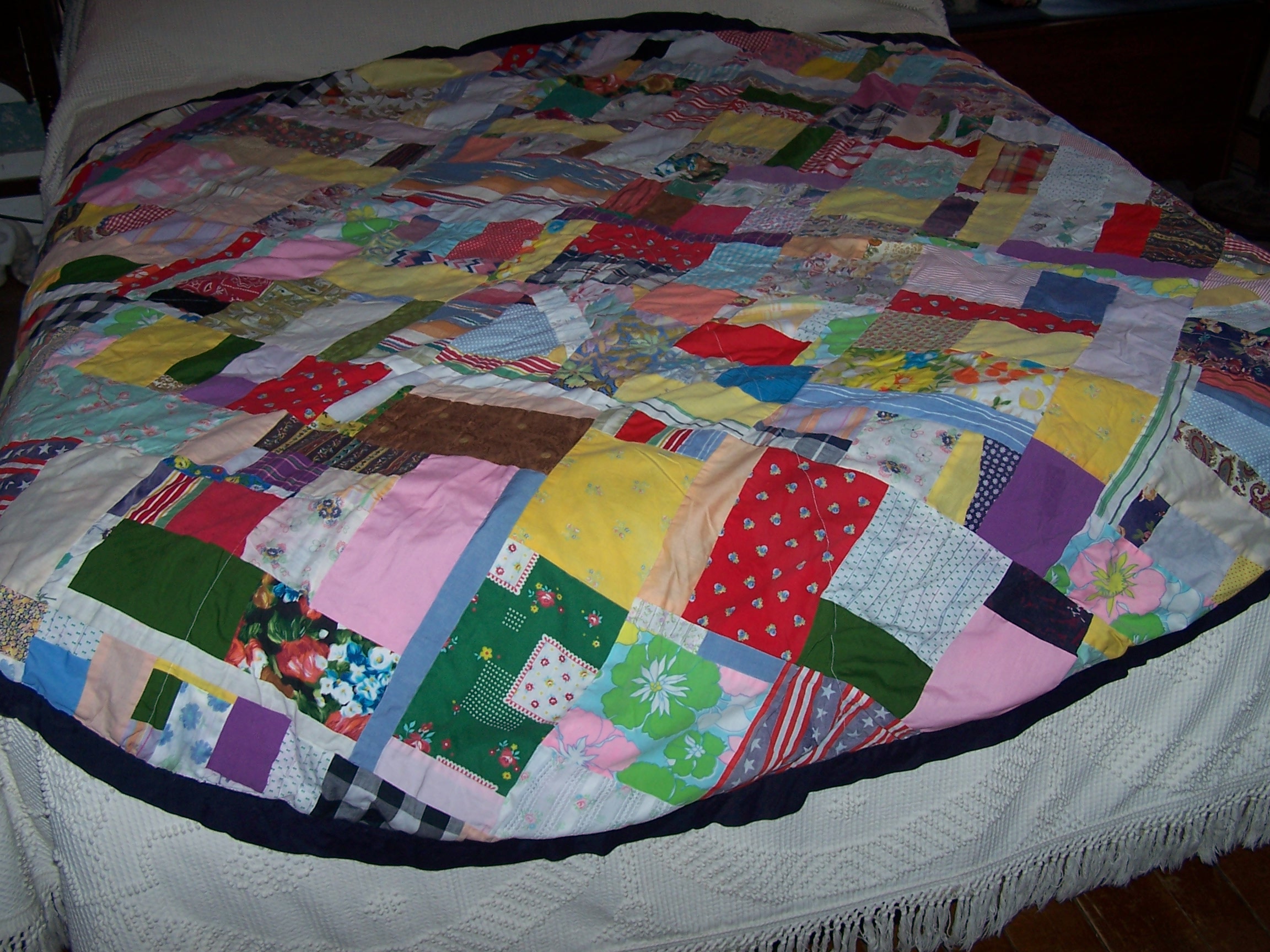 Image 2 of Patchwork Tablecloth, Round, 77 inches, Handmade, Vintage