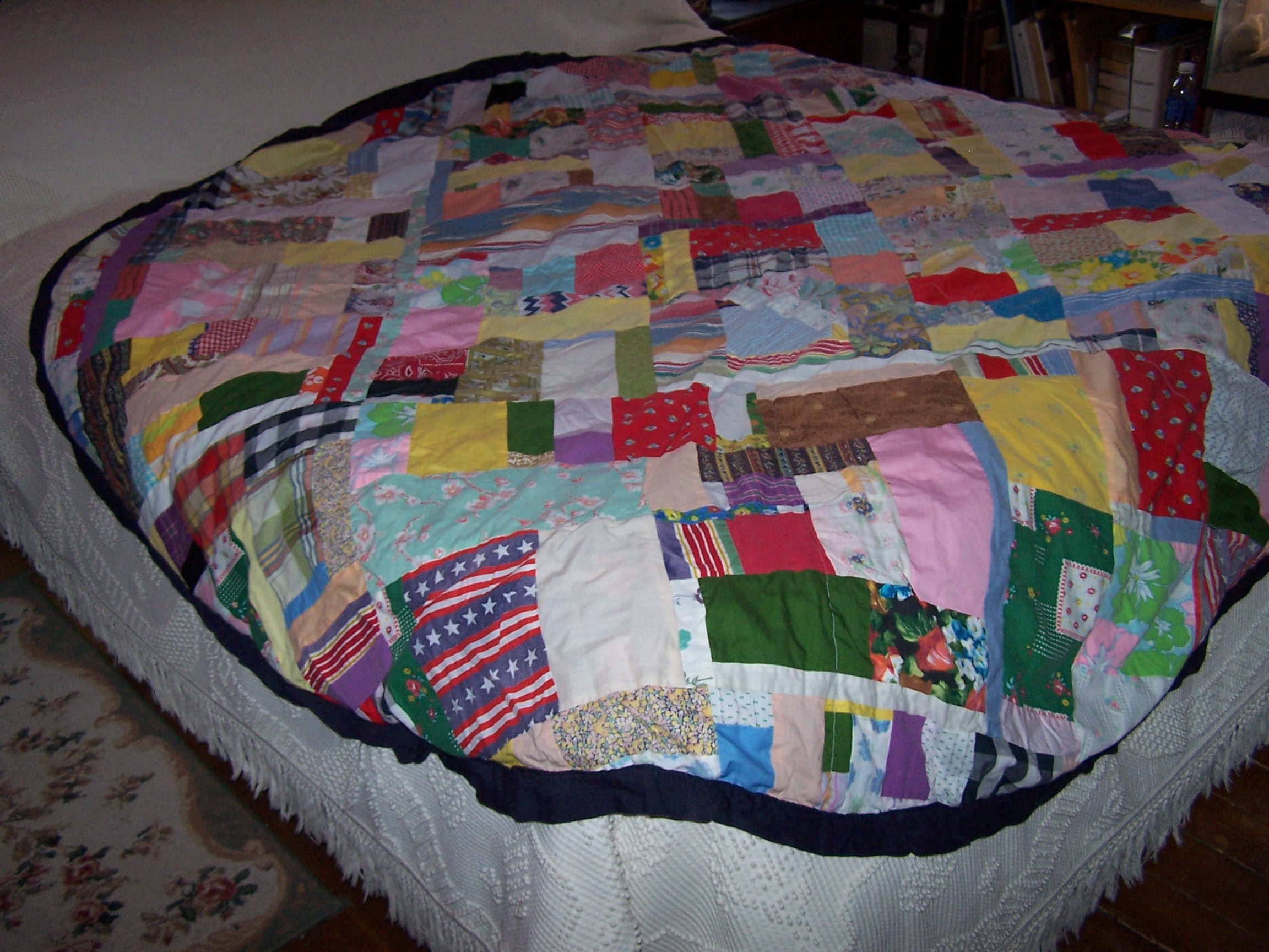 Image 3 of Patchwork Tablecloth, Round, 77 inches, Handmade, Vintage