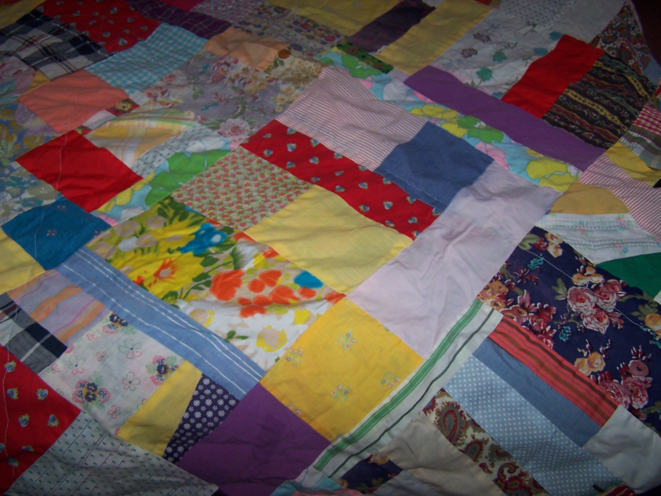 Image 4 of Patchwork Tablecloth, Round, 77 inches, Handmade, Vintage