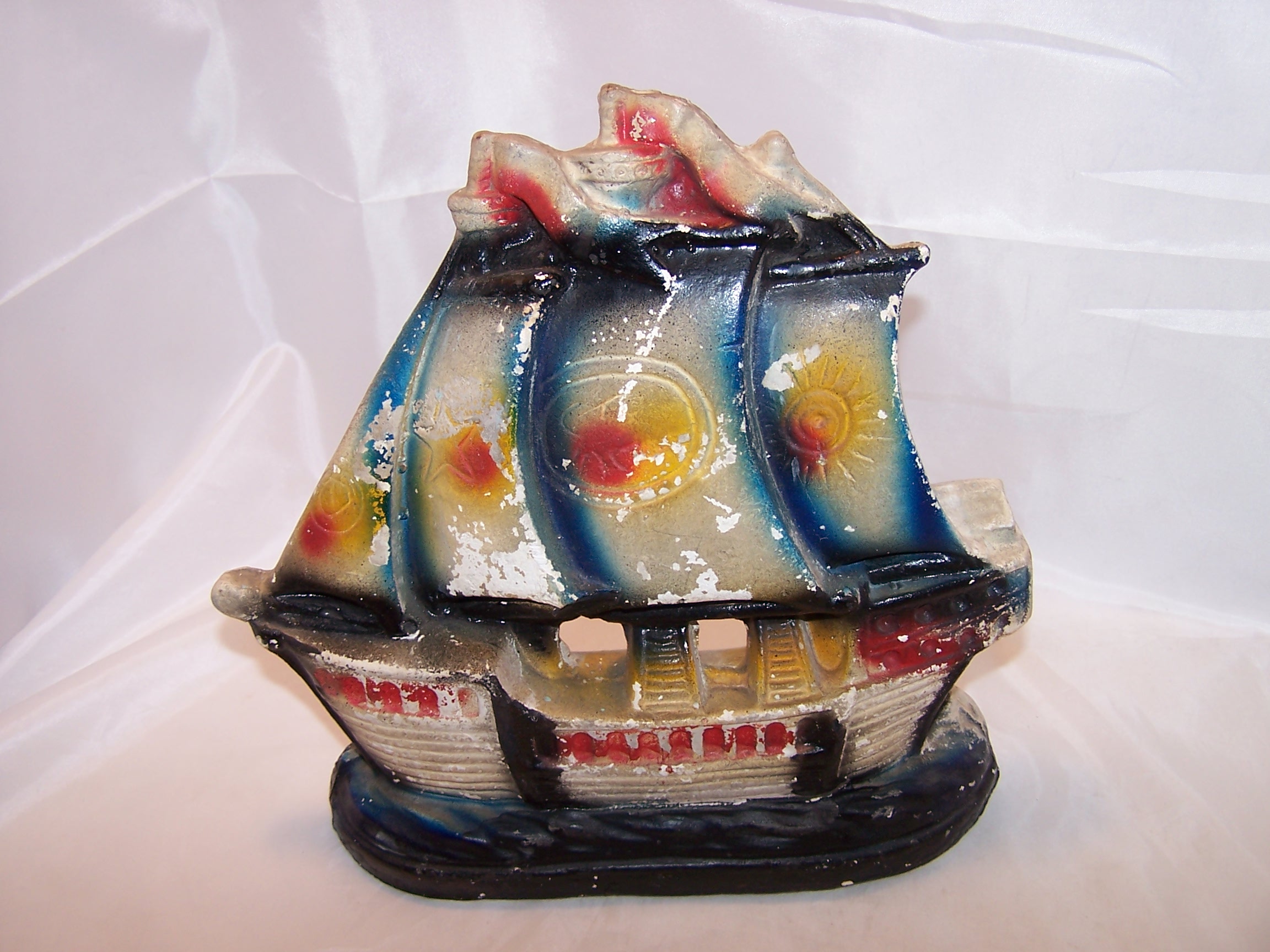 Chalkware Sailing Ship Doorstop, Vintage