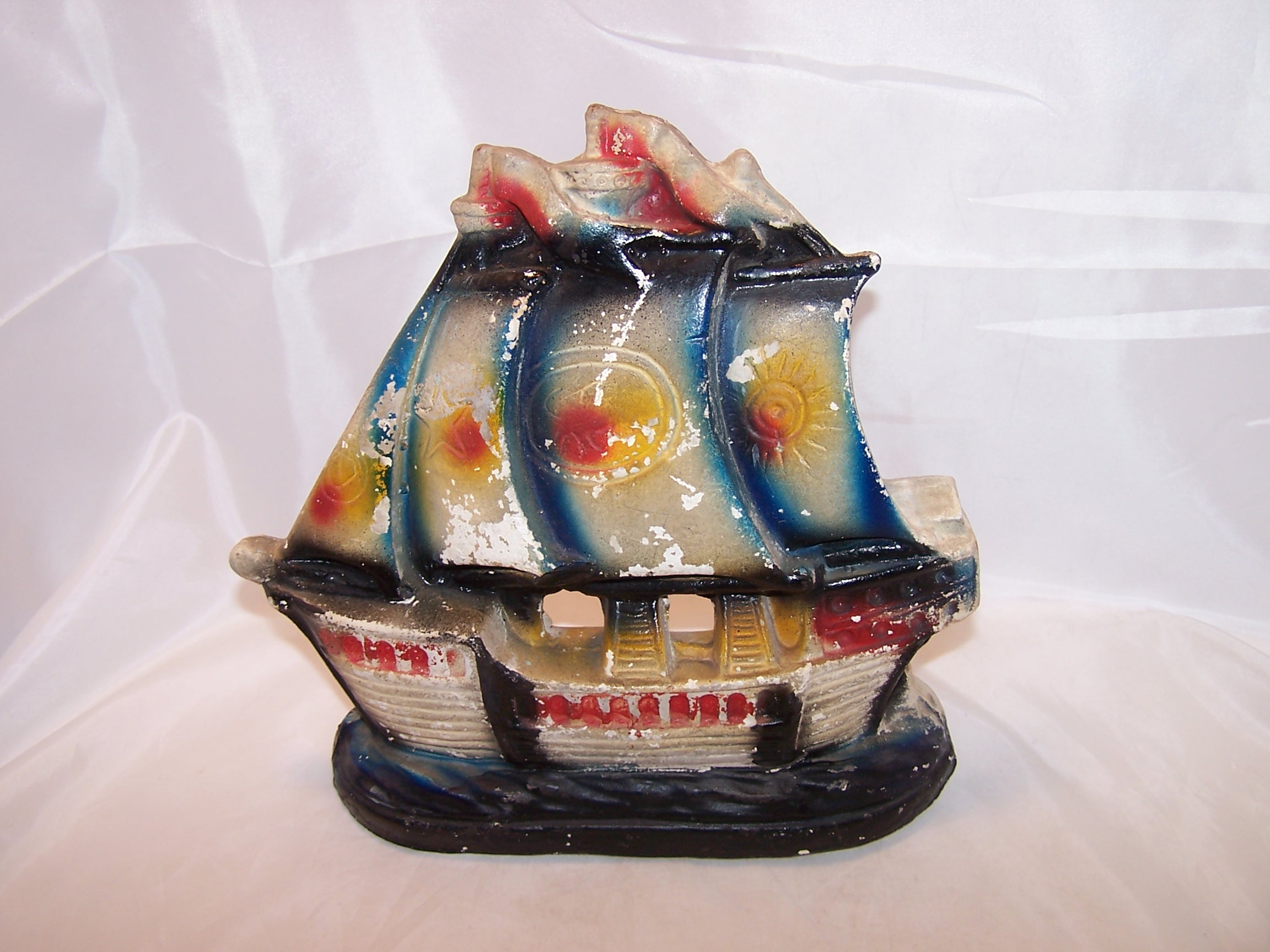 Image 7 of Chalkware Sailing Ship Doorstop, Vintage