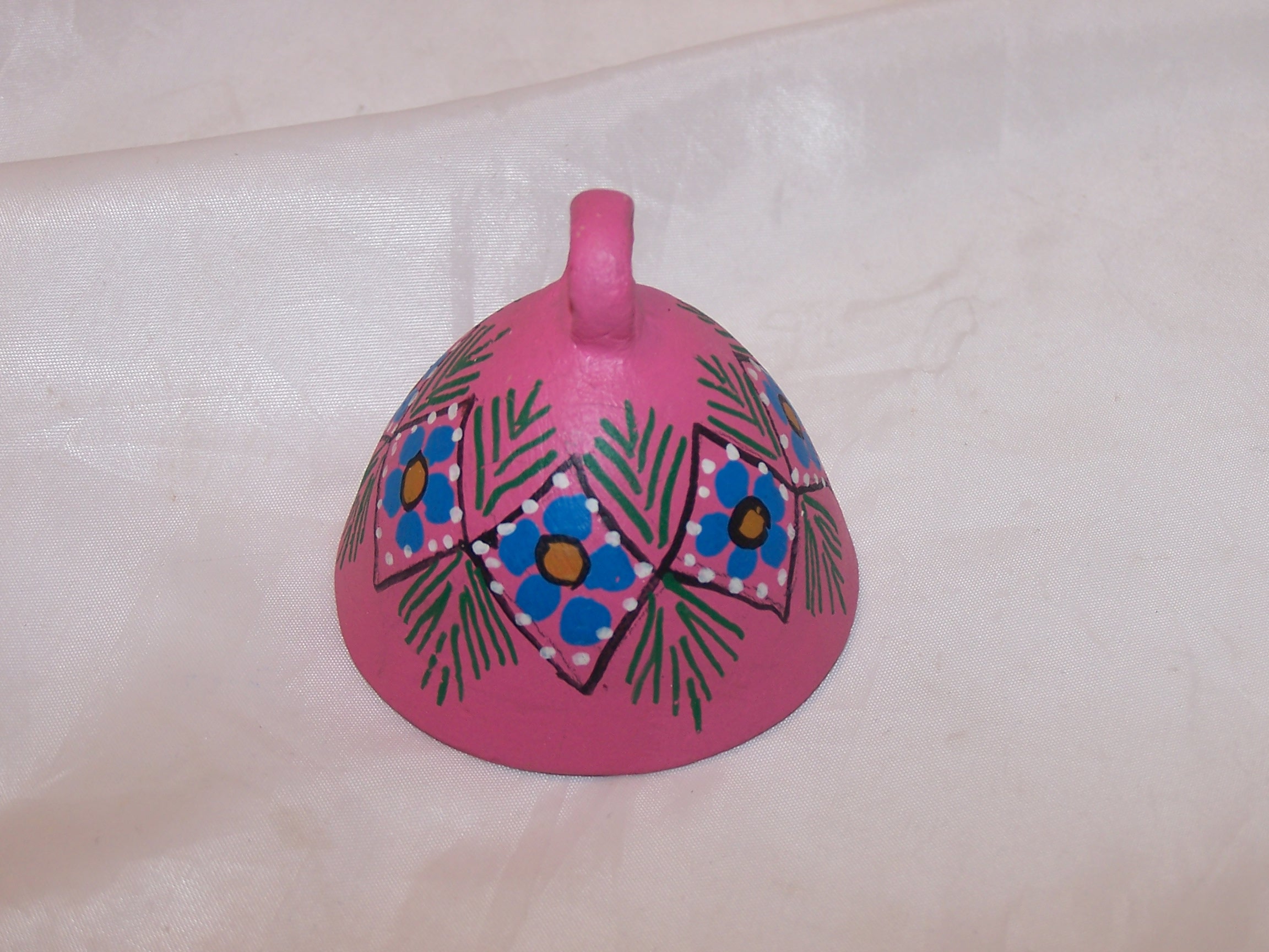 Image 1 of Floral Clay Bell, Oaxaca, Mexico, Hand Crafted, Painted