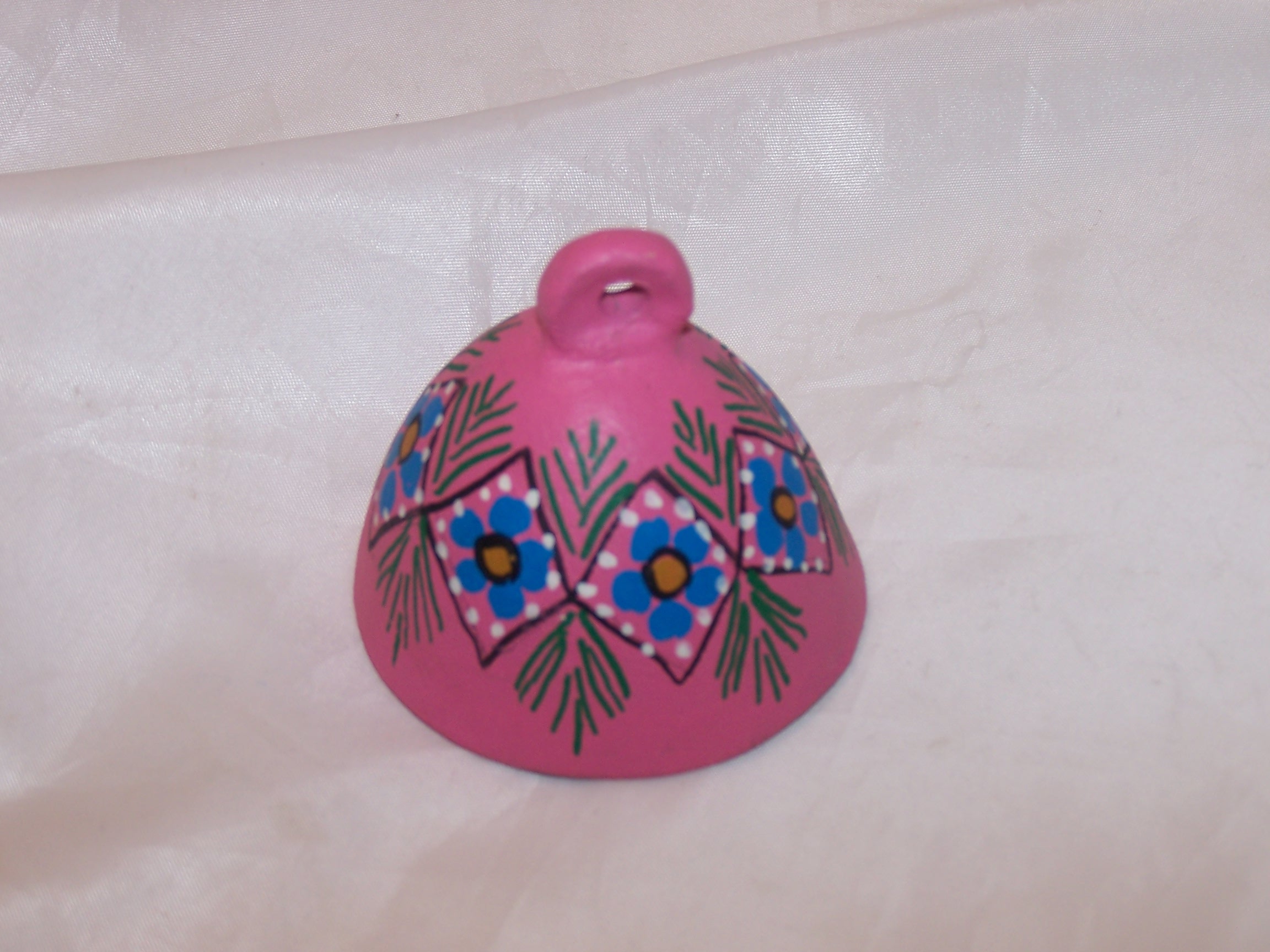 Image 2 of Floral Clay Bell, Oaxaca, Mexico, Hand Crafted, Painted