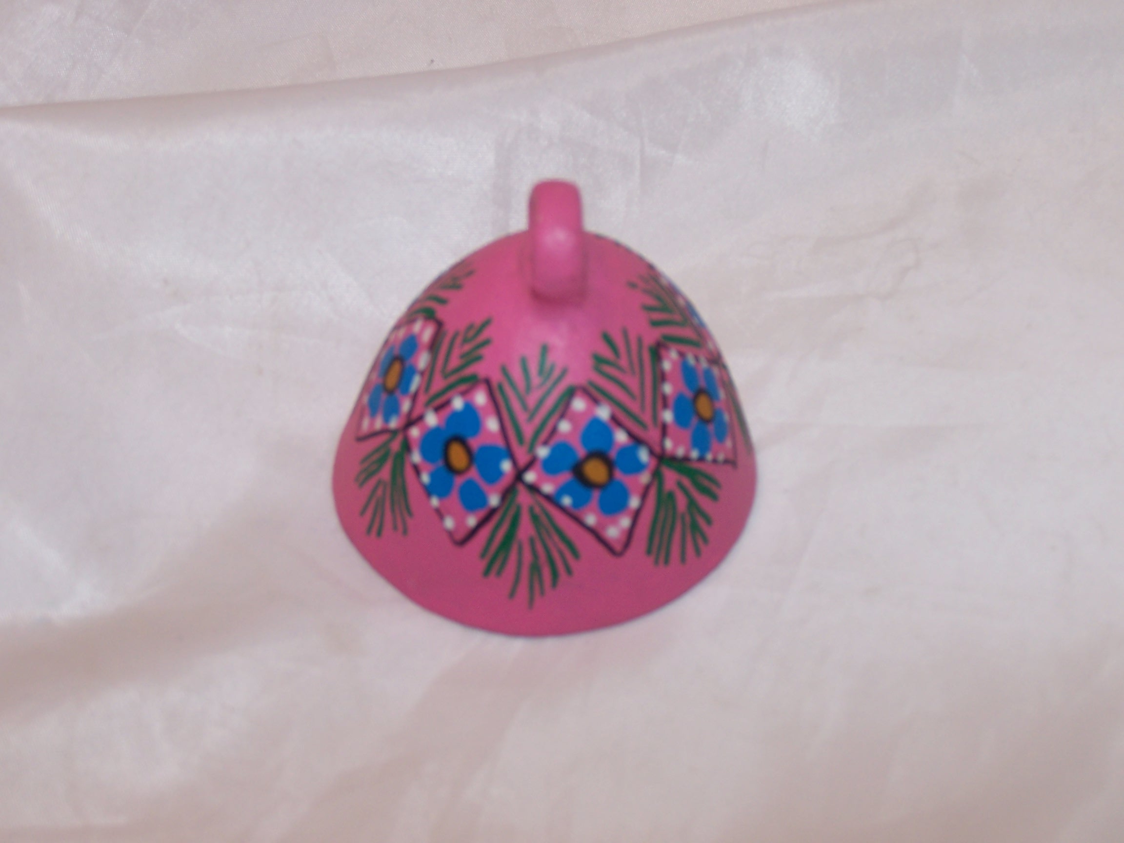 Image 3 of Floral Clay Bell, Oaxaca, Mexico, Hand Crafted, Painted