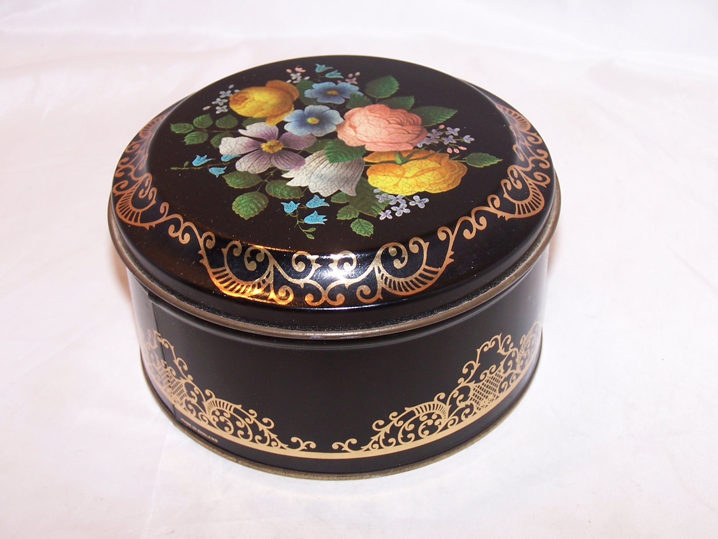 Image 2 of Flowers, Gold Scrollwork Tin Box, England